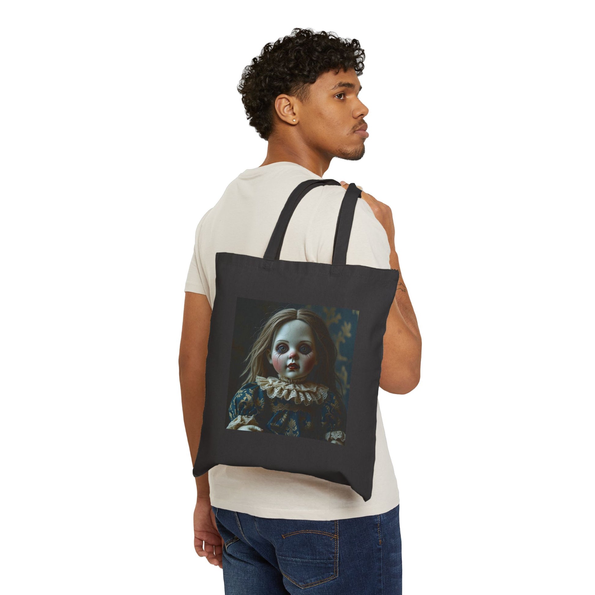 Lizzie - Spooky Vintage Doll Cotton Canvas Tote Bag 