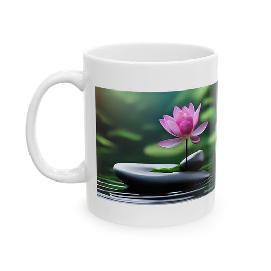Lotus Flow – Water & Stone Balance Mug - white mug with serene image