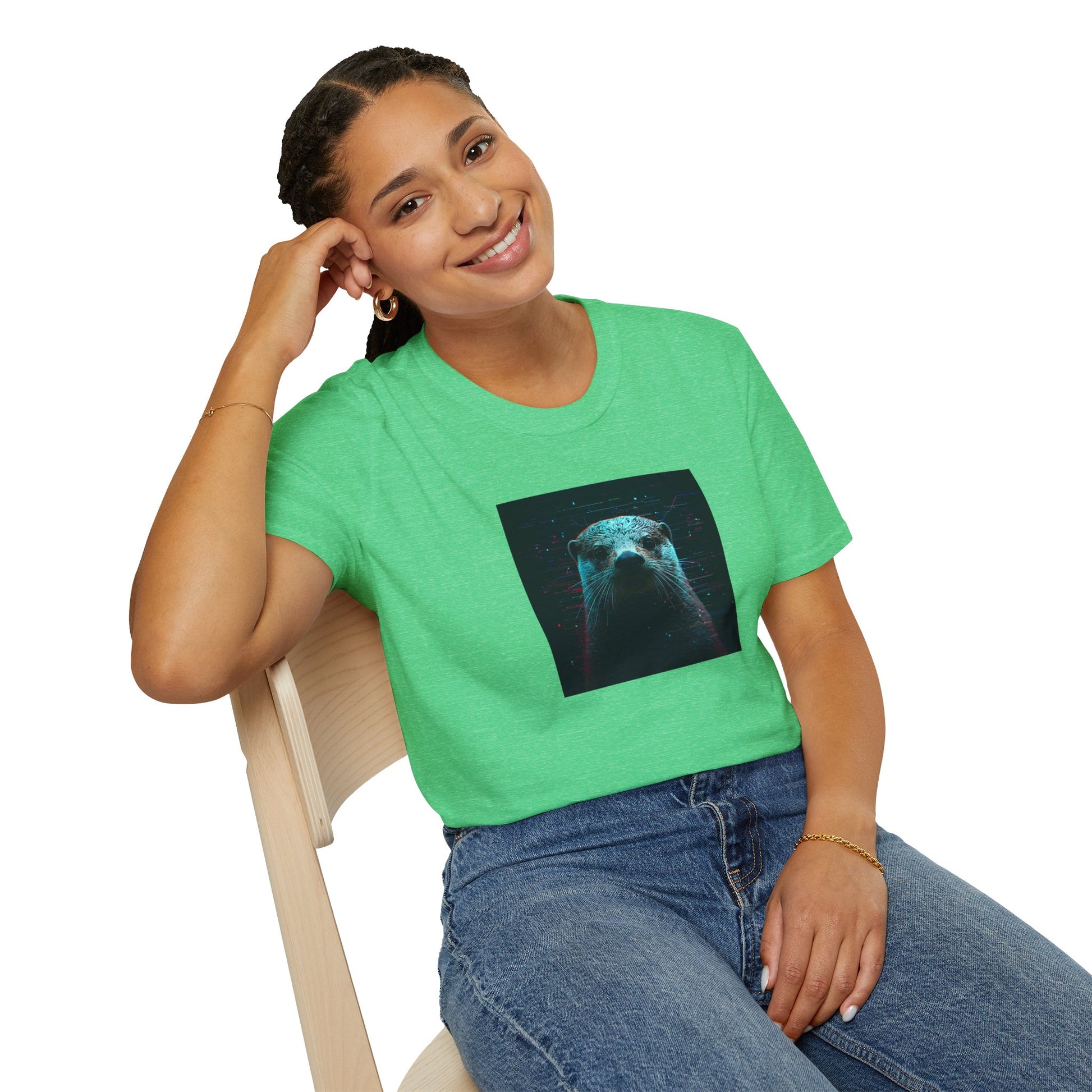 Pixellated Otter — Otterly Retro Gamer Tee in Heather Irish Green
