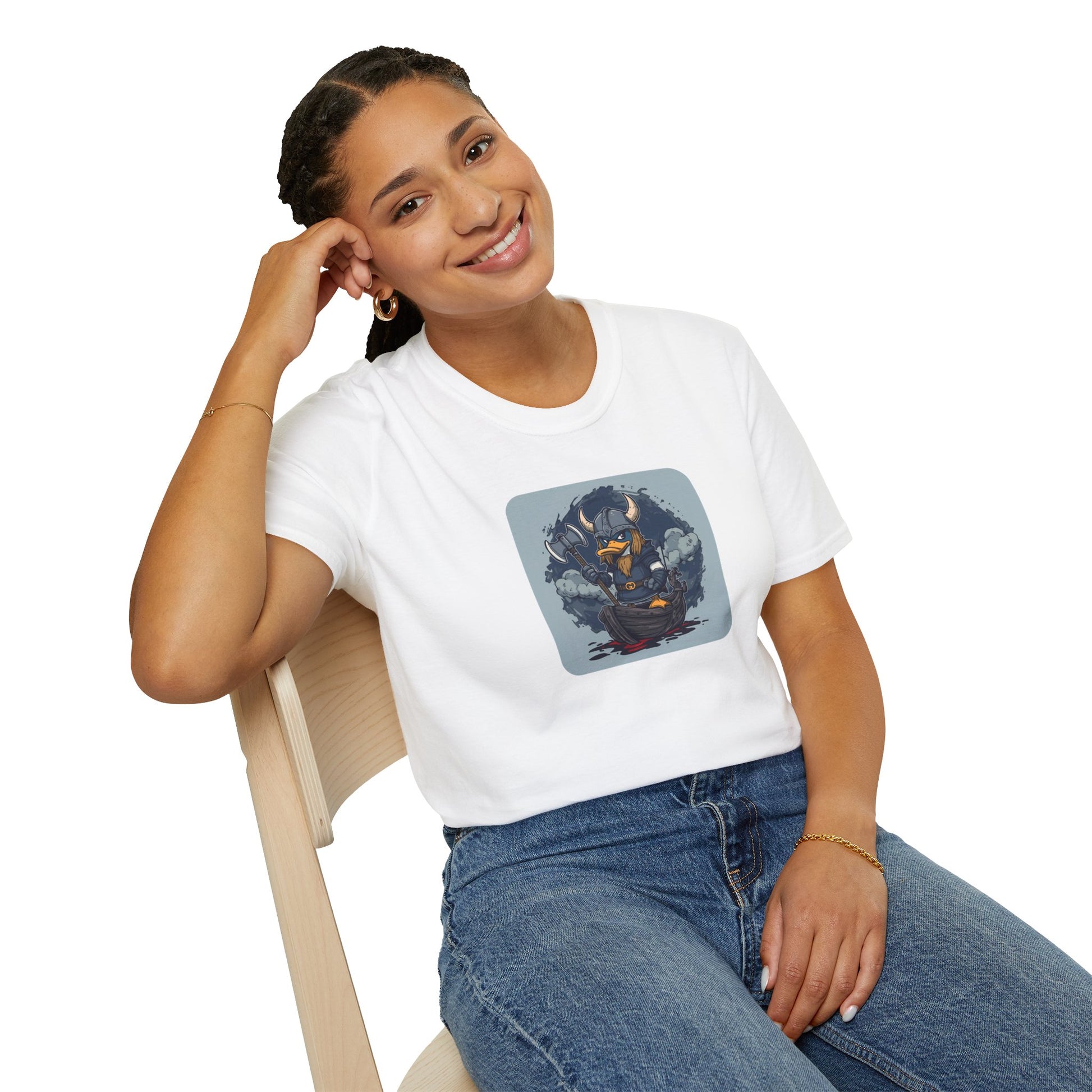 Goth Viking Duck – Dark Cartoon Chaos T-Shirt in White