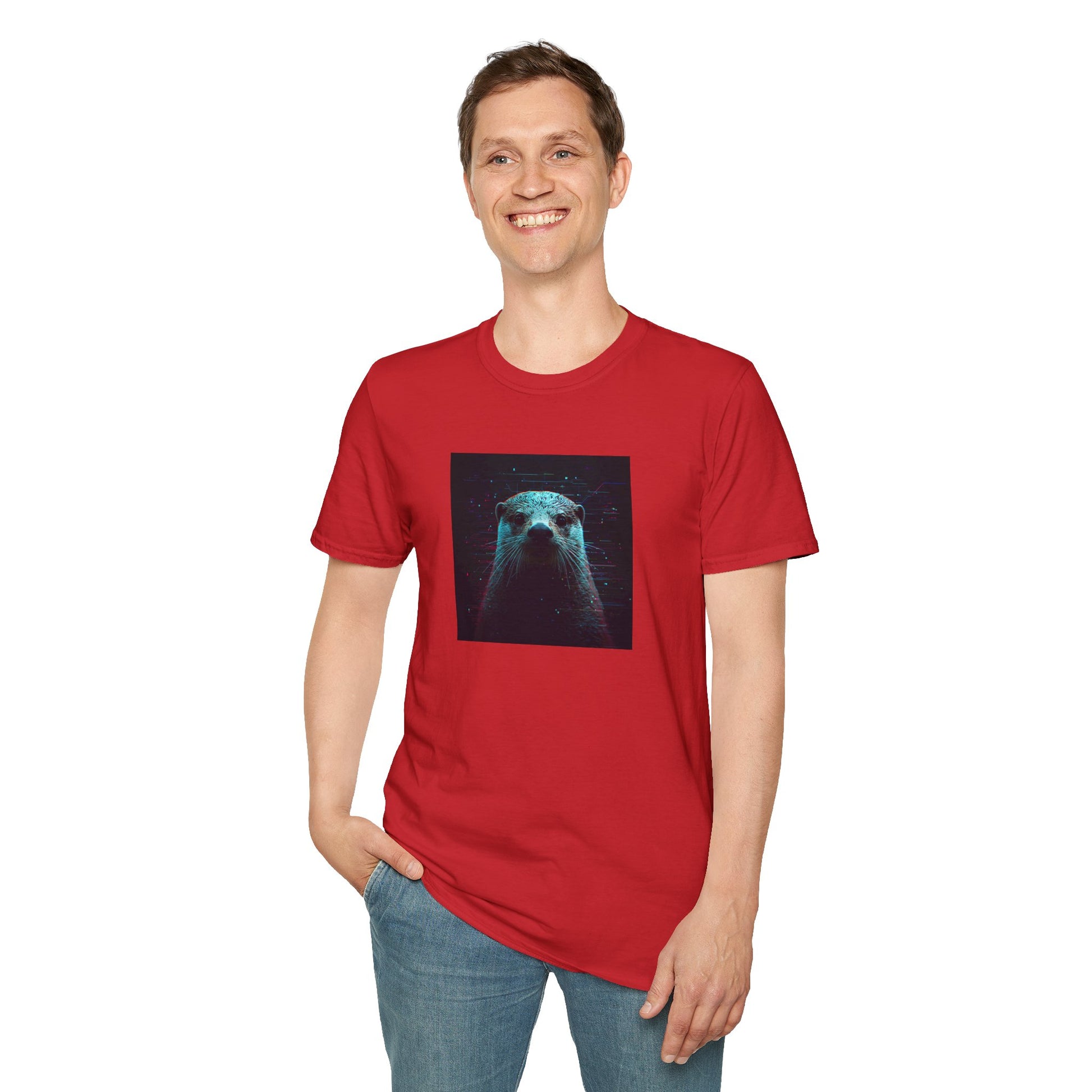 Pixellated Otter T-Shirt with retro gamer otter artwork in Red