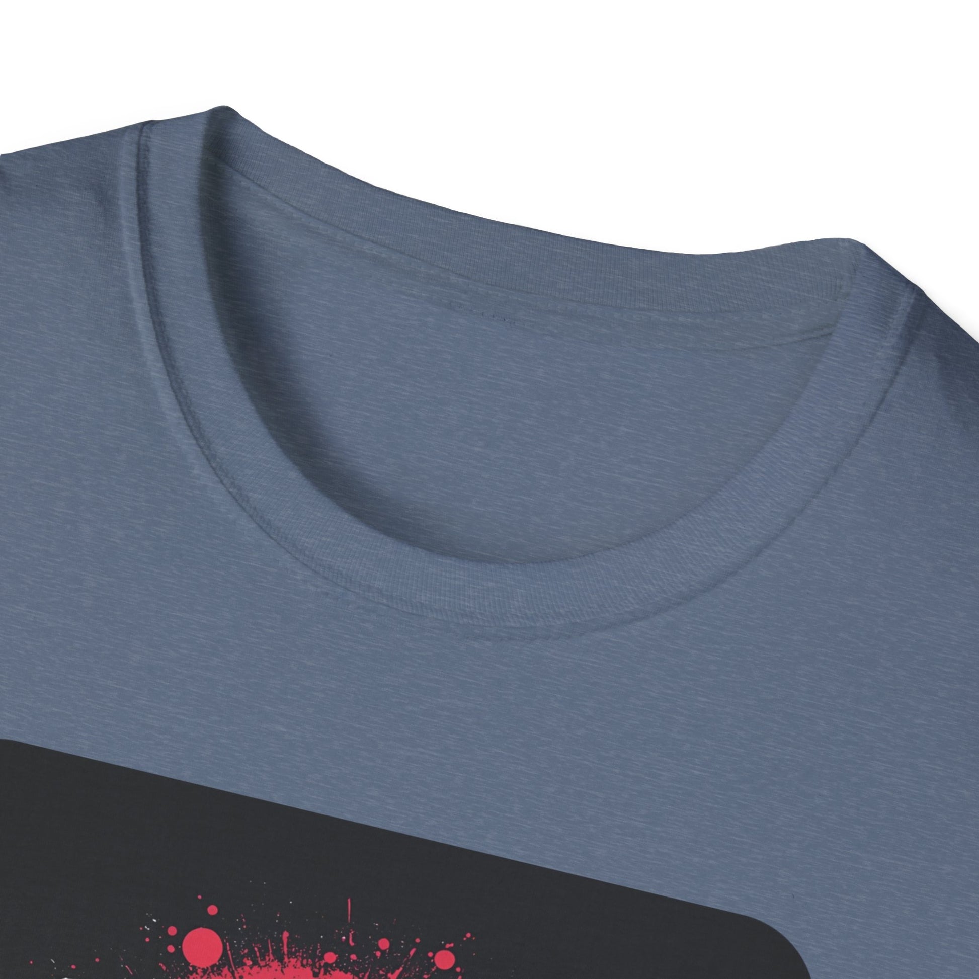 F Caw F – Gothic Crow Attitude T-Shirt in Heather Indigo -Neckline