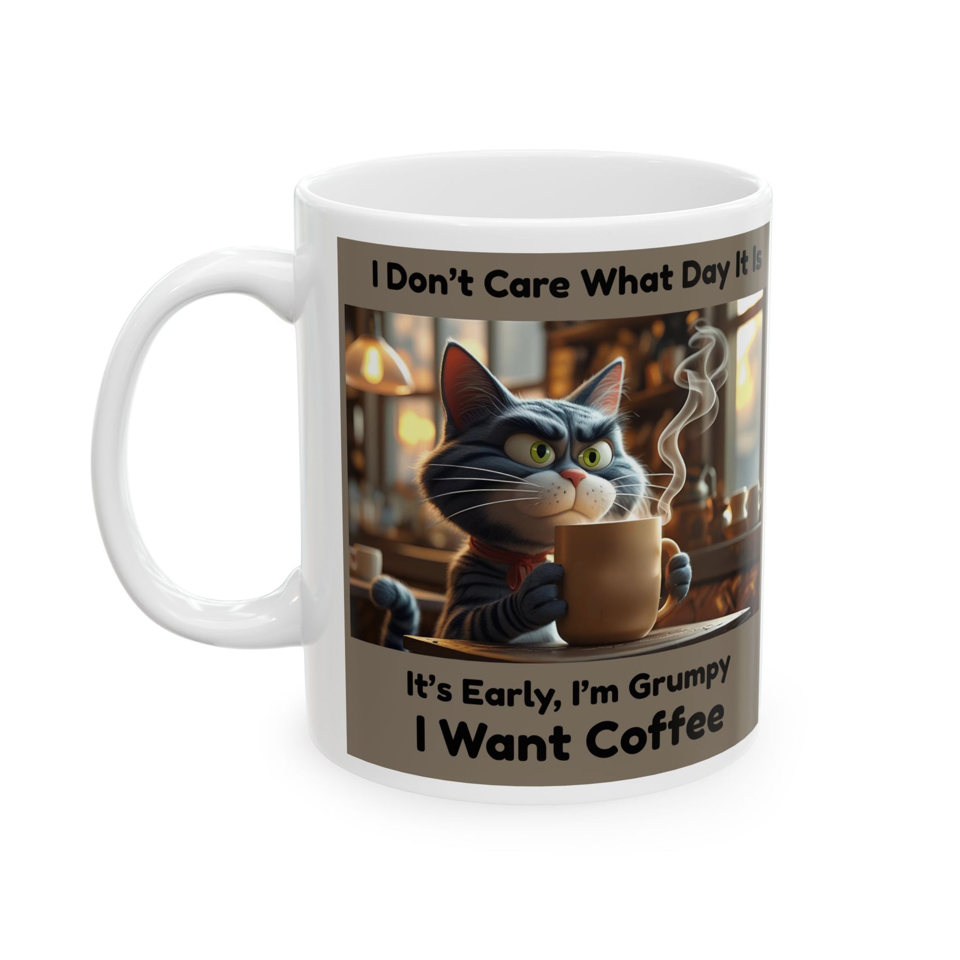 Grumpy cat coffee mug with Grump Mode Activated text