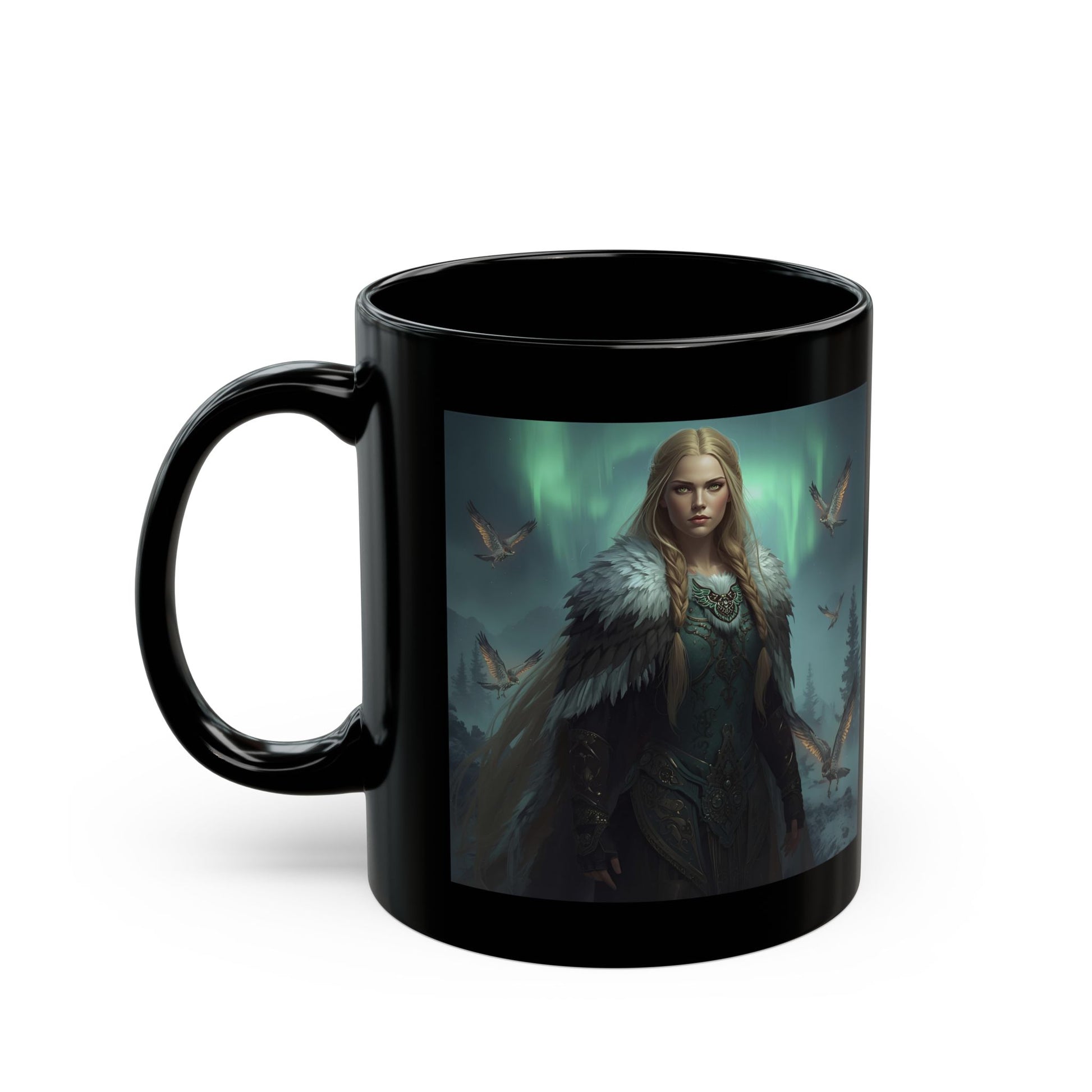 Freyja – Norse Goddess of Magic Mug - black mug with image of Freyja