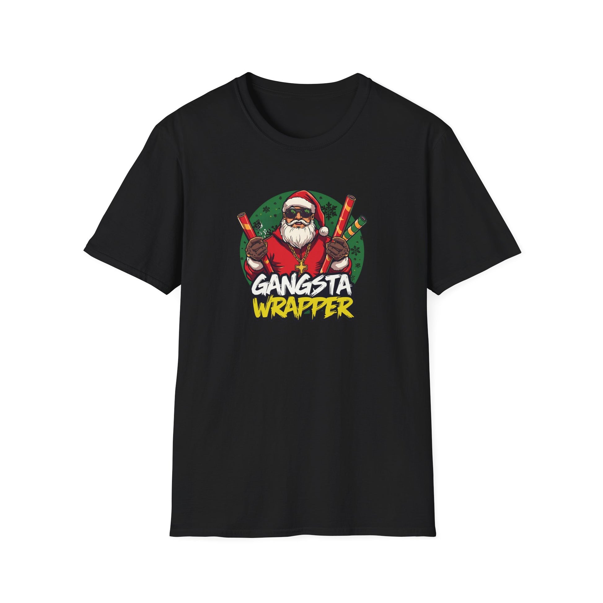 Gangsta Wrapper Santa Street Style T-Shirt in Black