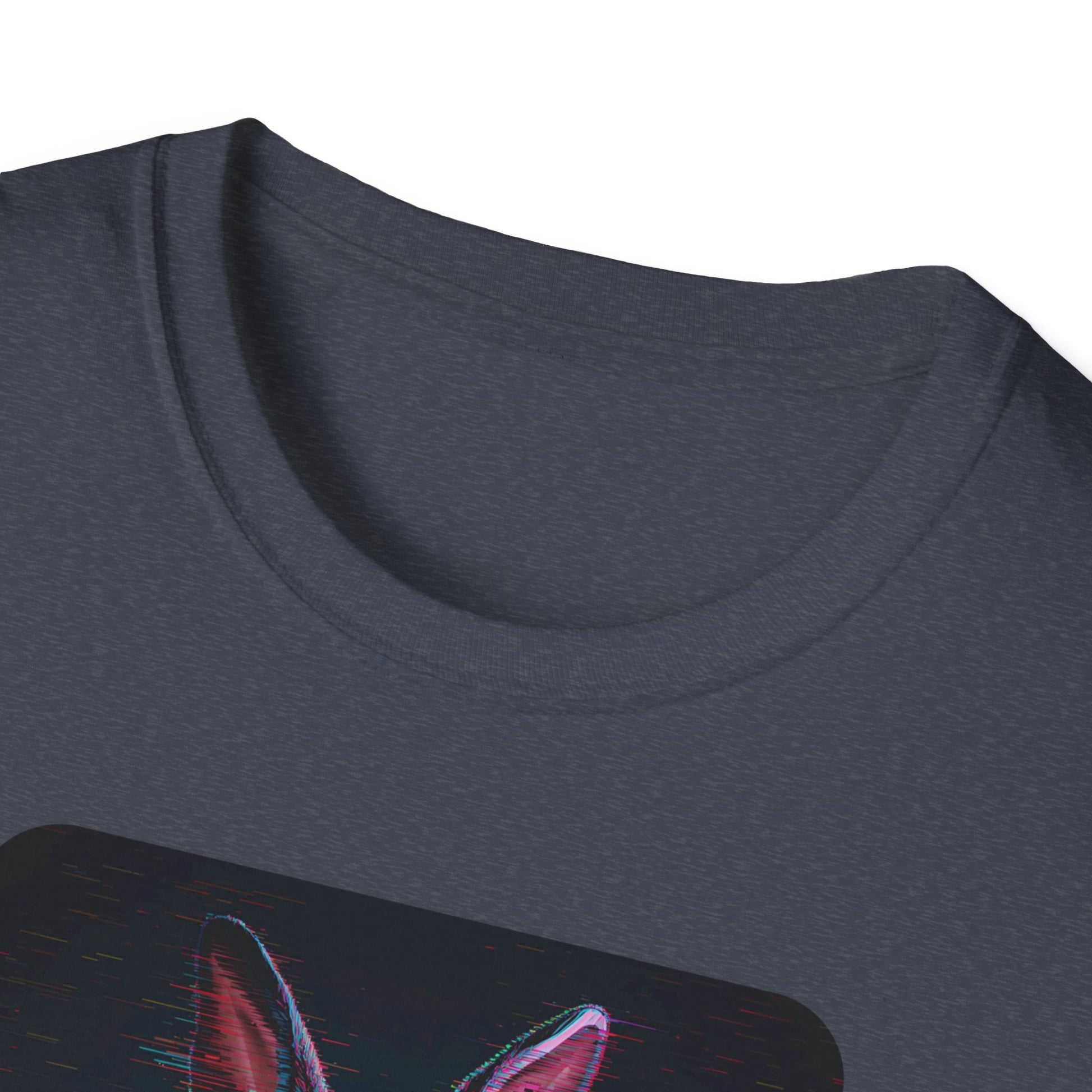 Pixellated Bunny — Hop Level Up Retro Gamer Tee in Heather Navy - Neckline