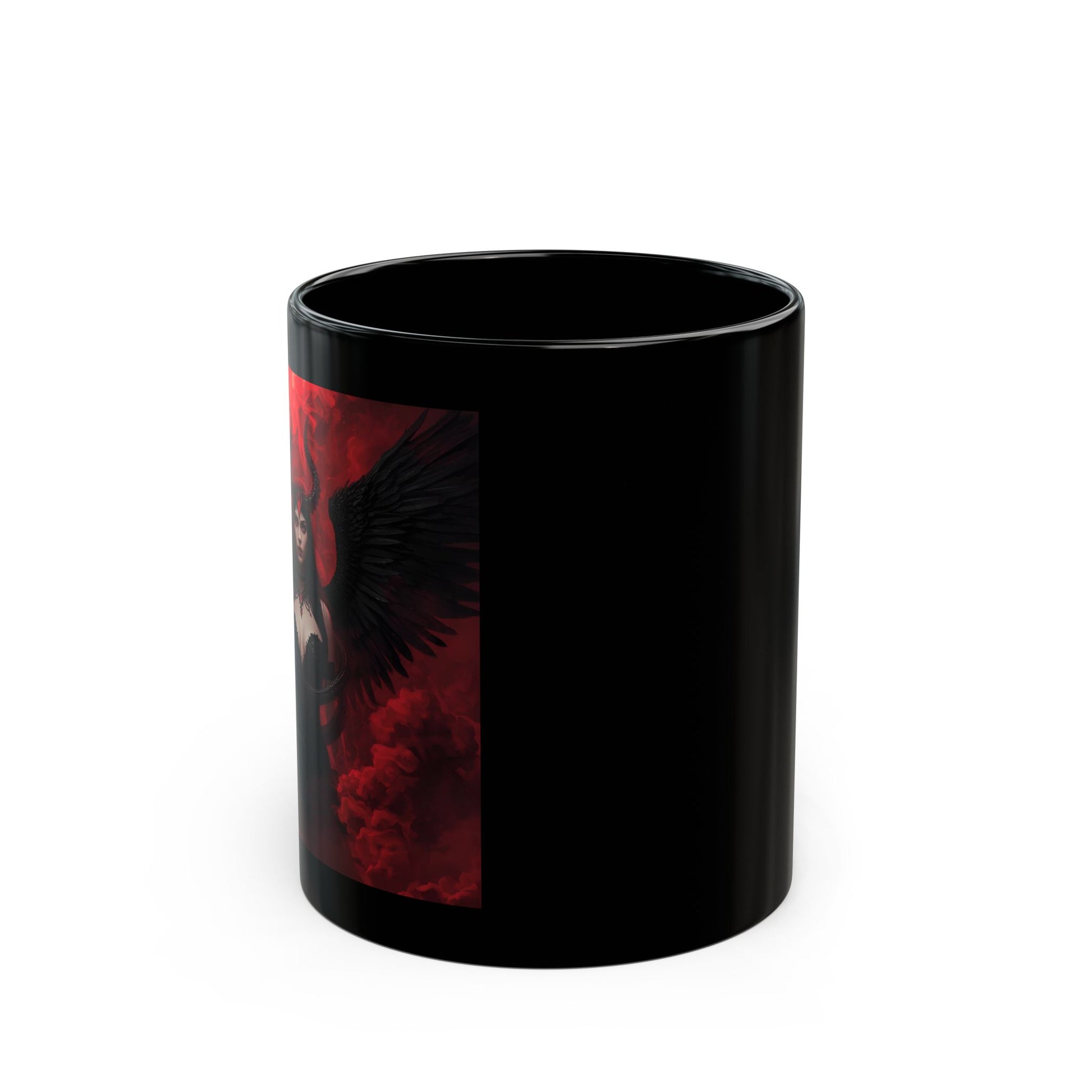 Lilith - First Light of Rebellion Mug - side view - Black mug with image of Lilith