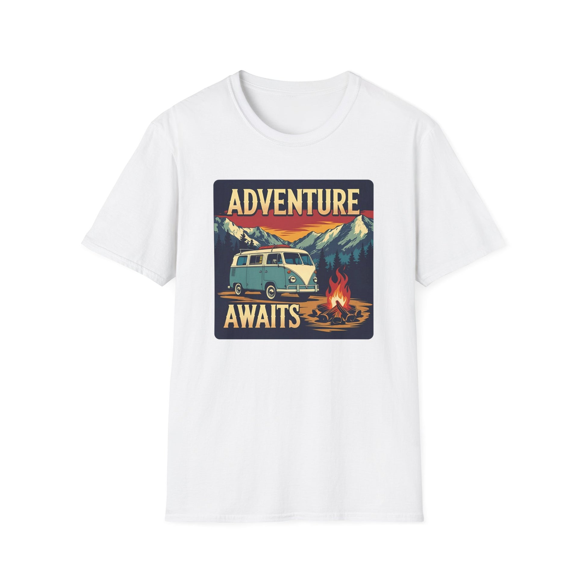 Adventure Awaits - Retro Camper Van Adventure T-Shirt in White