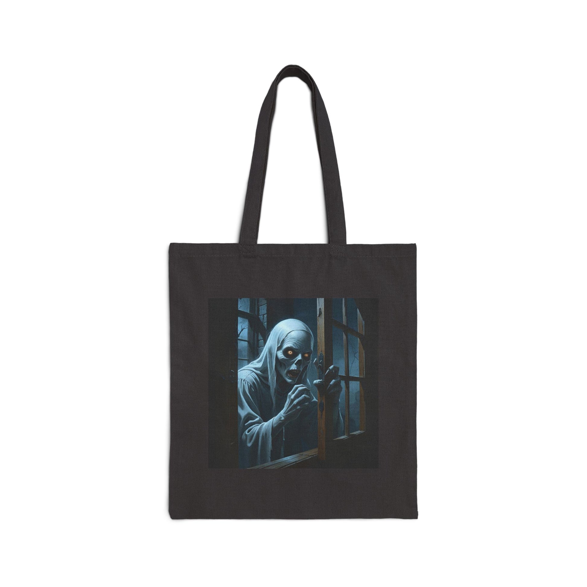 Spooky Ghost Canvas Tote Bag in Black