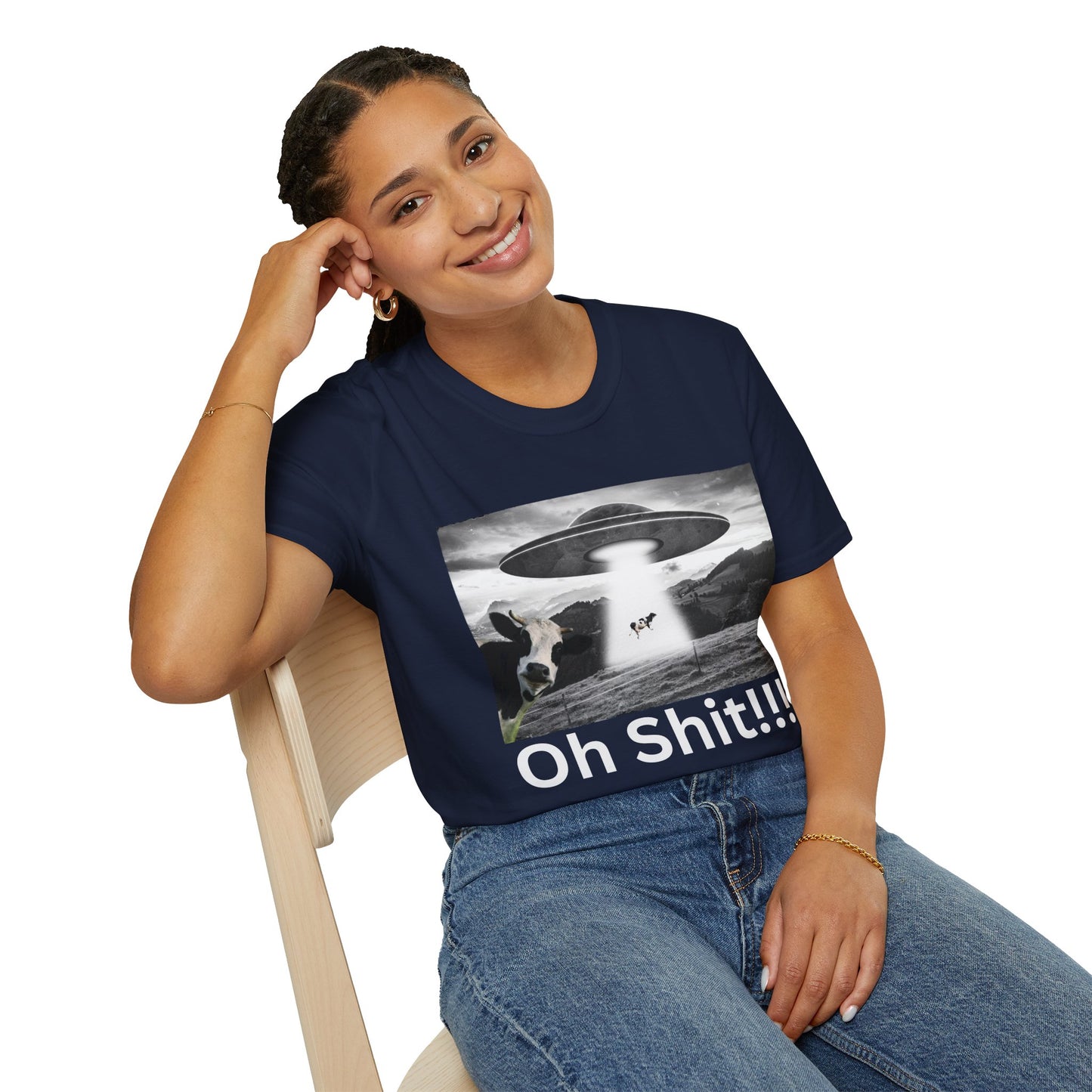 Oh Shit!!!! Cow Abduction T-Shirt  in Navy