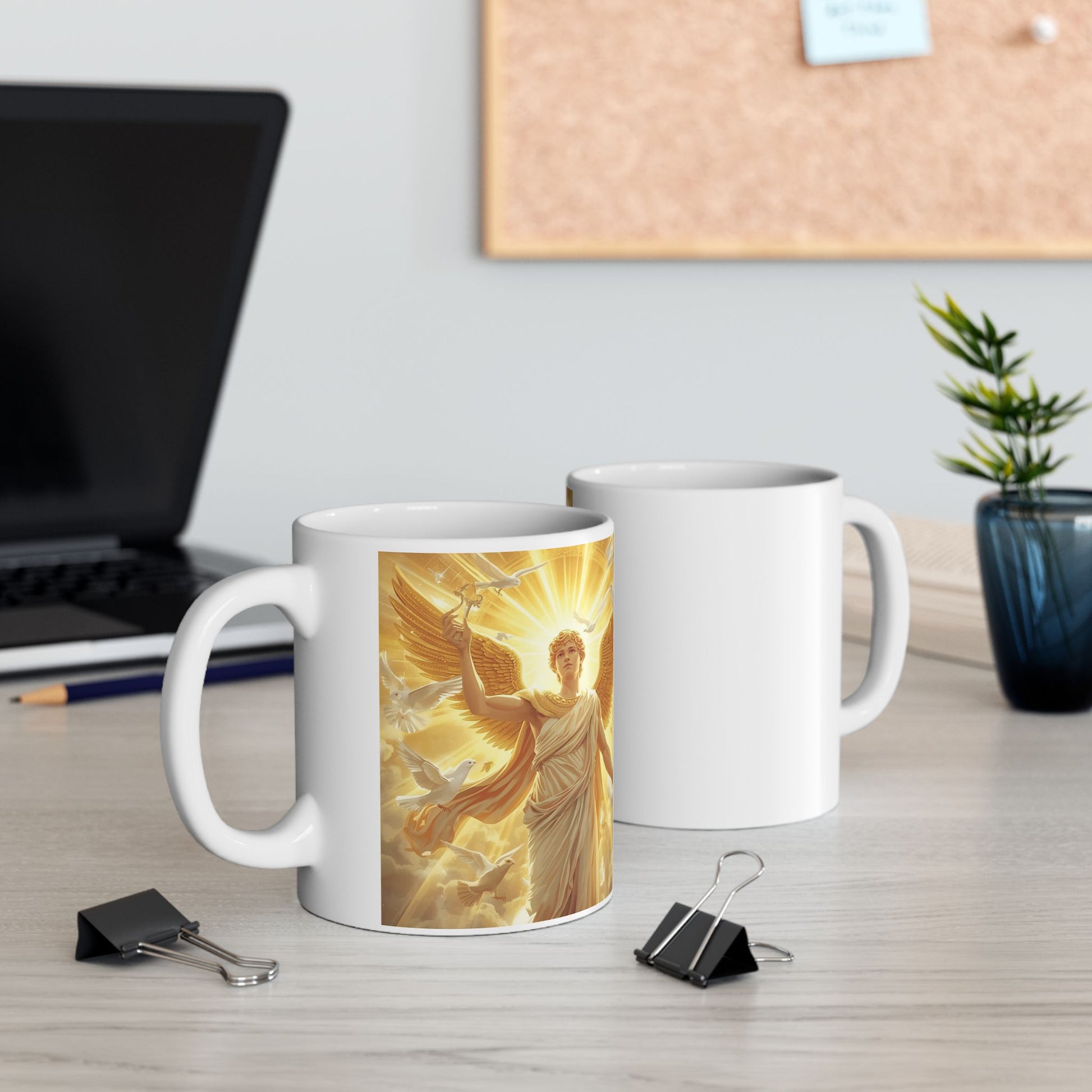 Apollo - Lightbringer Mug - two mugs with front and back view - white mug with image of Apollo