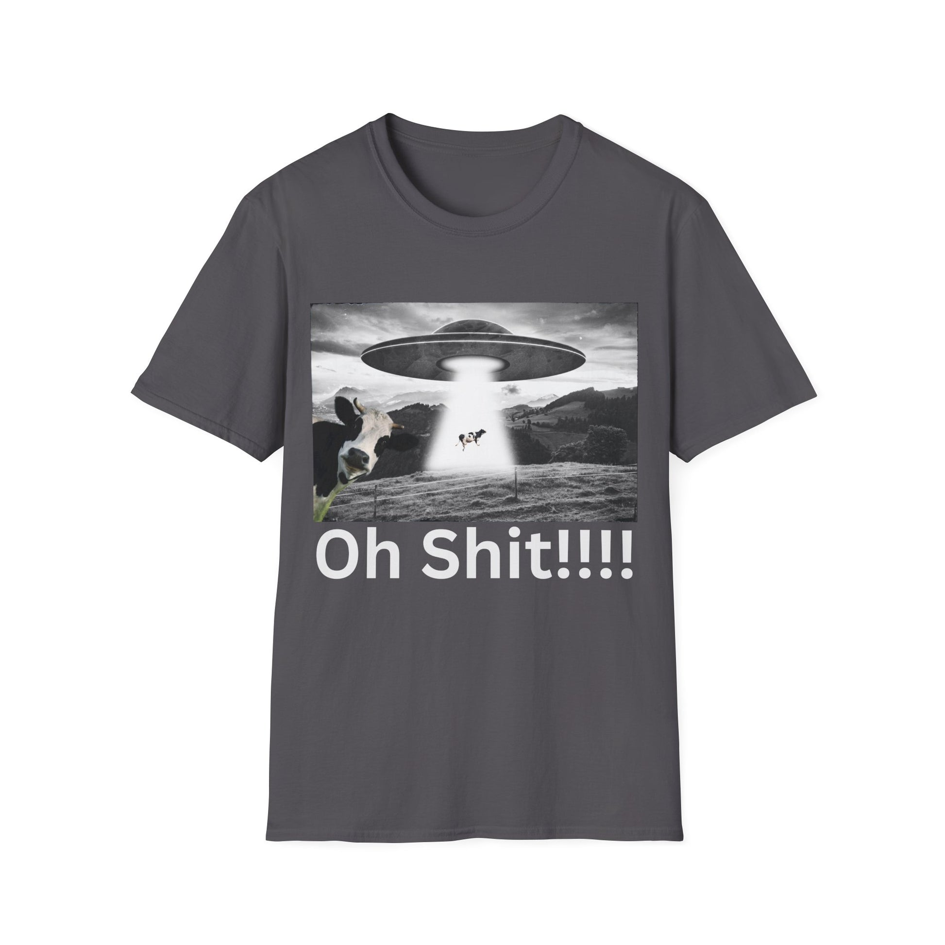 Oh Shit!!!! Cow Abduction T-Shirt  in Charcoal - Front View