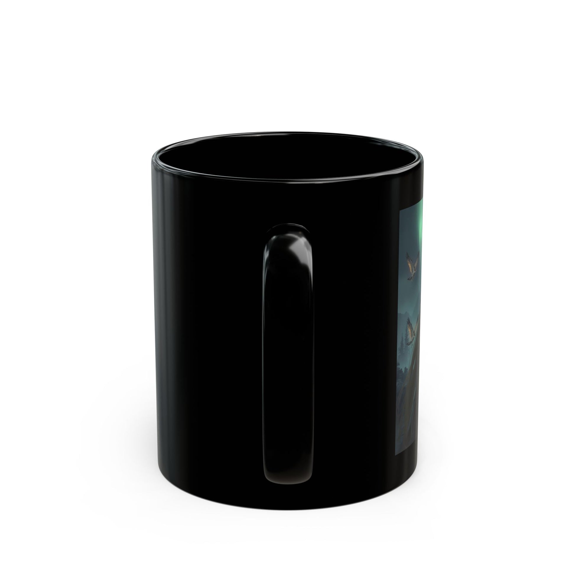 Freyja – Norse Goddess of Magic Mug - side view - black mug with image of Freyja
