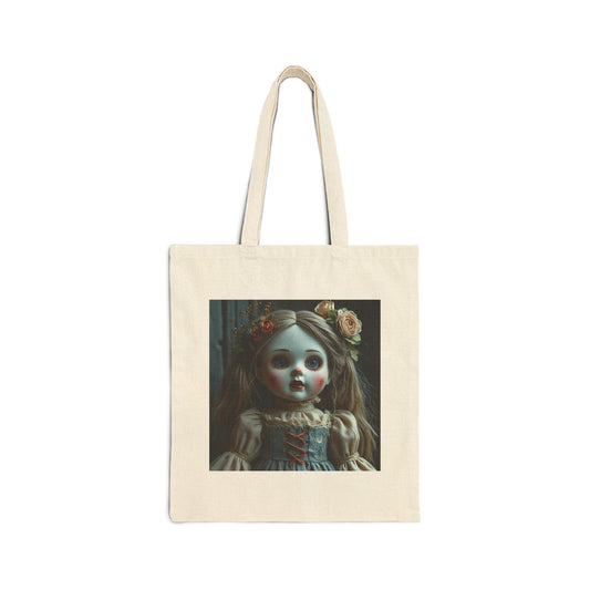 Ruby - Spooky Doll Canvas Tote Bag in Neutral