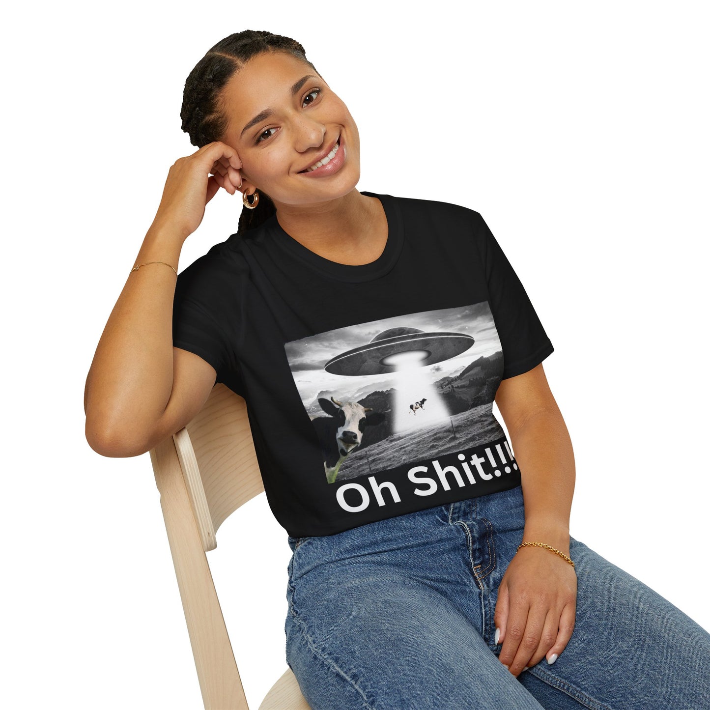 Oh Shit!!!! Cow Abduction T-Shirt  in Black