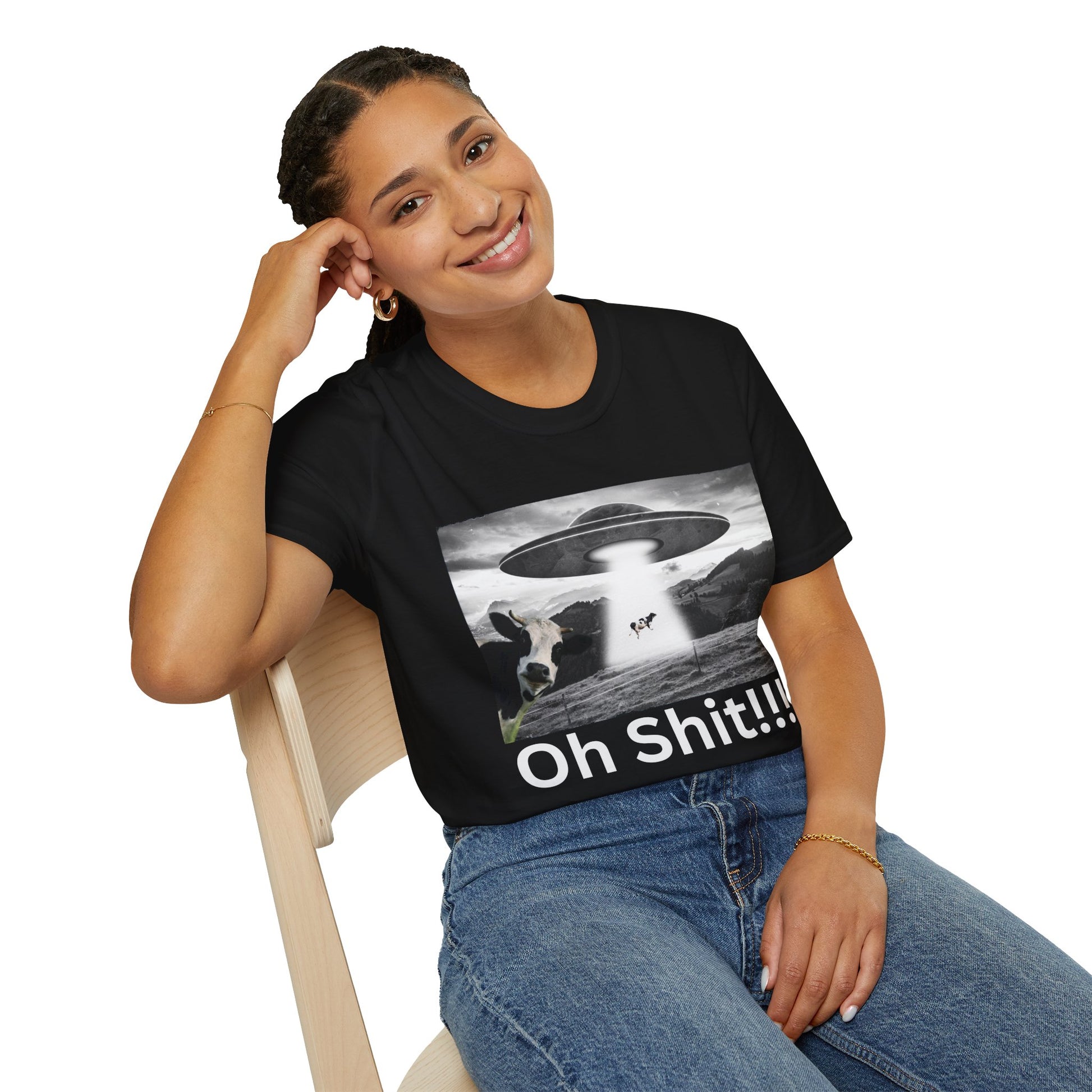 Oh Shit!!!! Cow Abduction T-Shirt  in Black