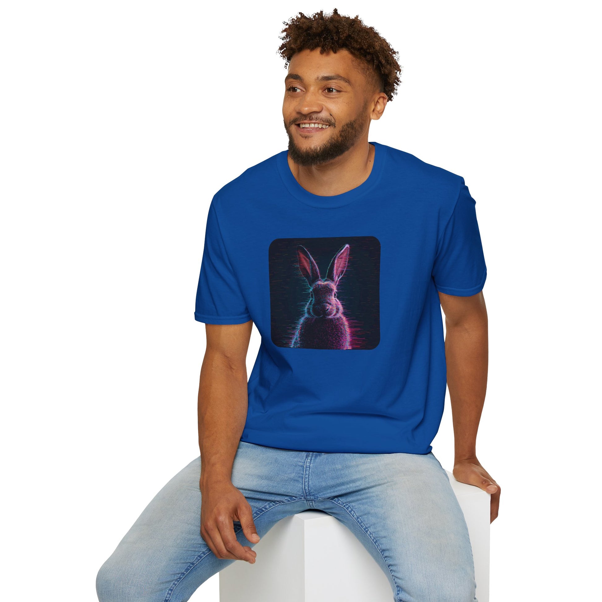 Pixellated Bunny T-Shirt with retro gamer bunny artwork in Royal