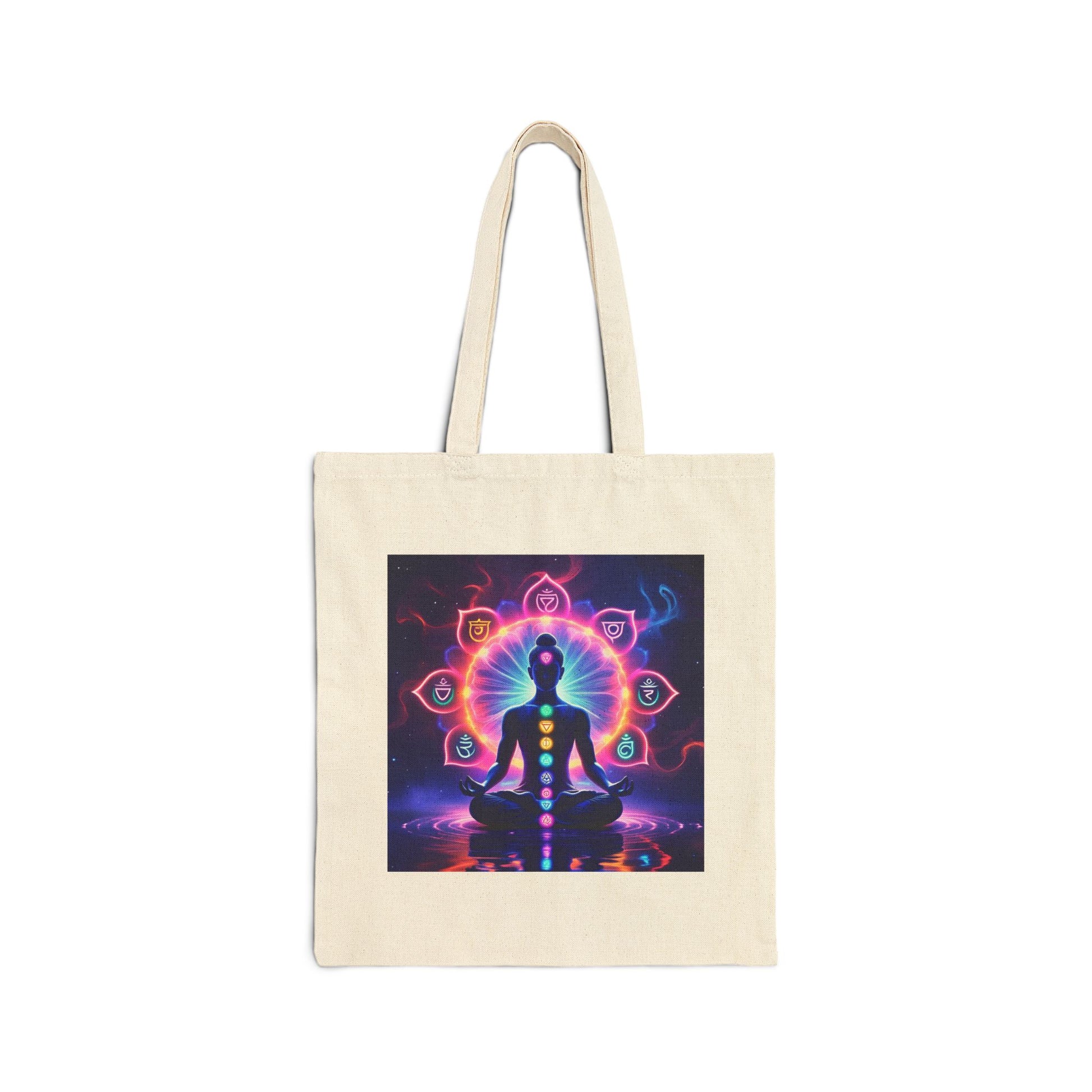 Spiritual Chakra Cotton Canvas Tote Bag in Natural