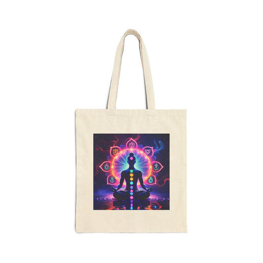 Spiritual Chakra Cotton Canvas Tote Bag in Natural