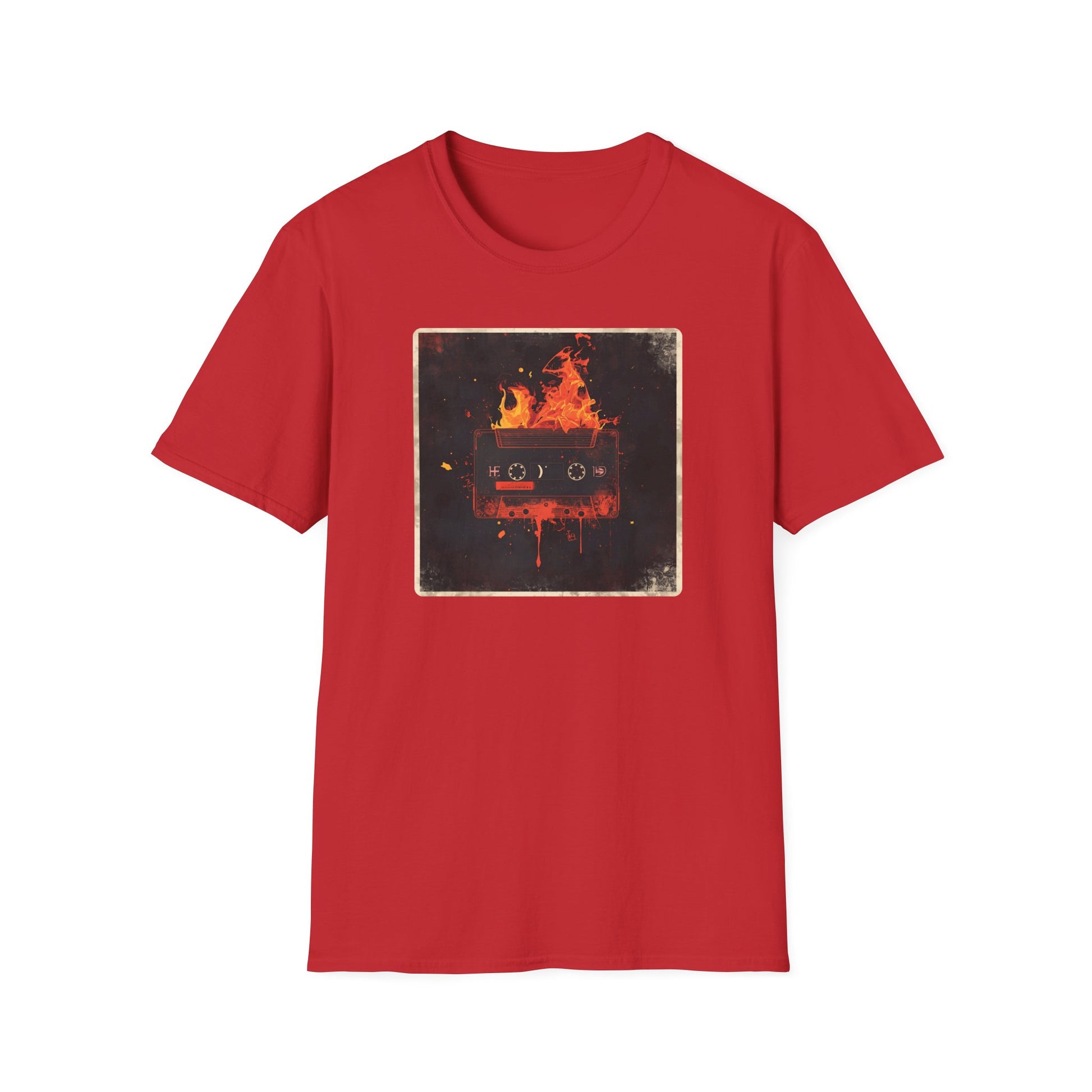Burning Mixtape Memories - Vintage Cassette Fire T-Shirt in Red