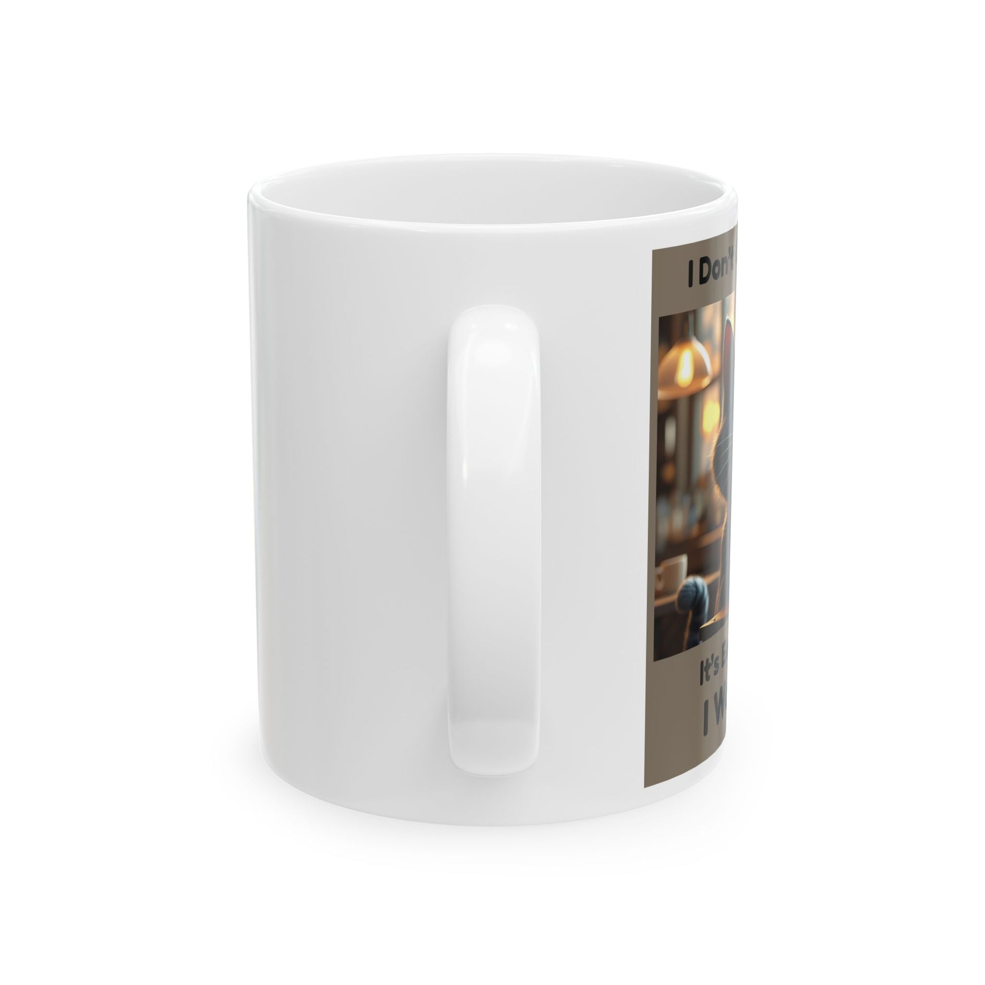 Side View White mug with a printed design on a white background