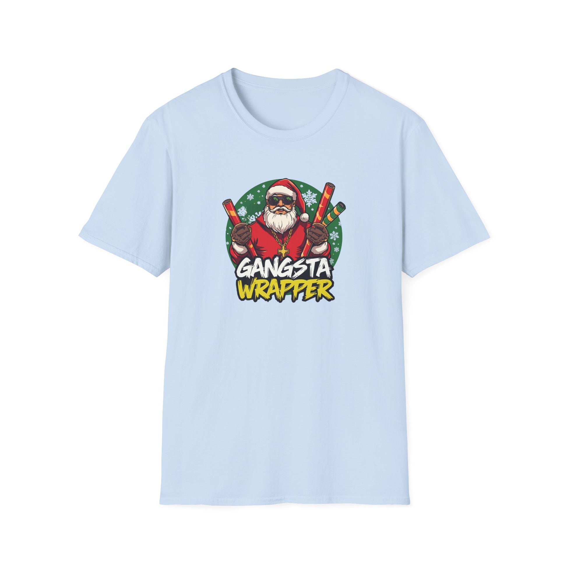 Gangsta Wrapper Santa Street Style T-Shirt in Light Blue