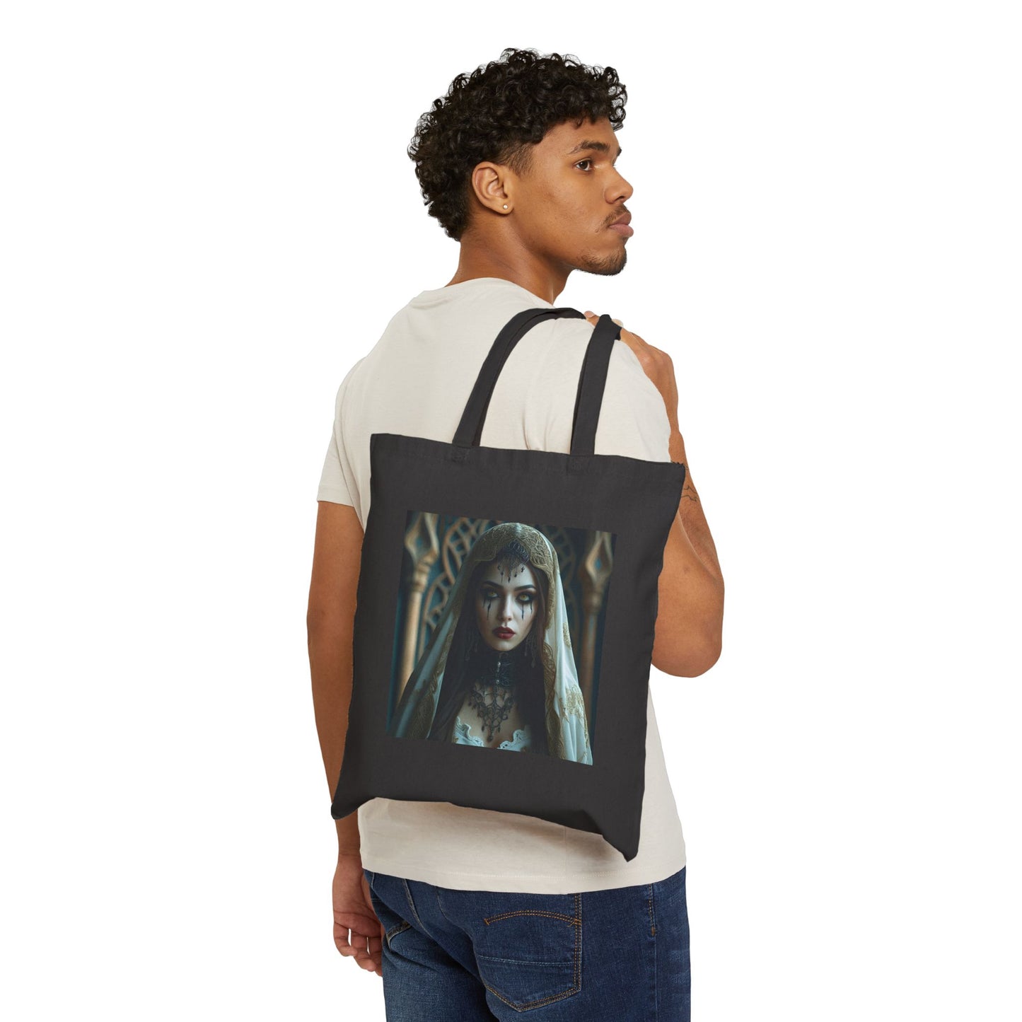 Luna - Gothic Bride Canvas Tote in Black