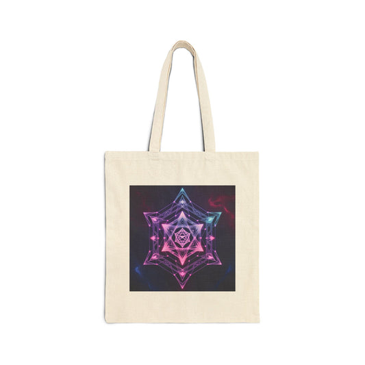 Neon Mandala Art Cotton Canvas Tote Bag in Neutral