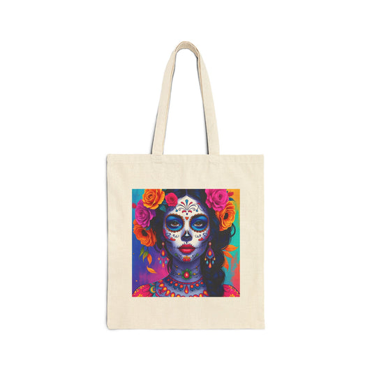 Blush Inferno – Pink Sugar Skull Goddess Tote Bag in Natural