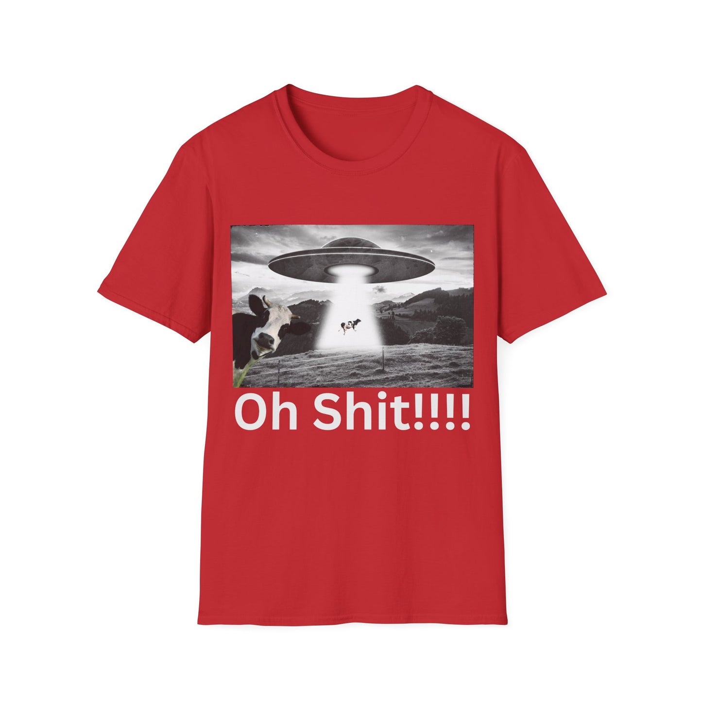Oh Shit!!!! Cow Abduction T-Shirt  in Red - Front View