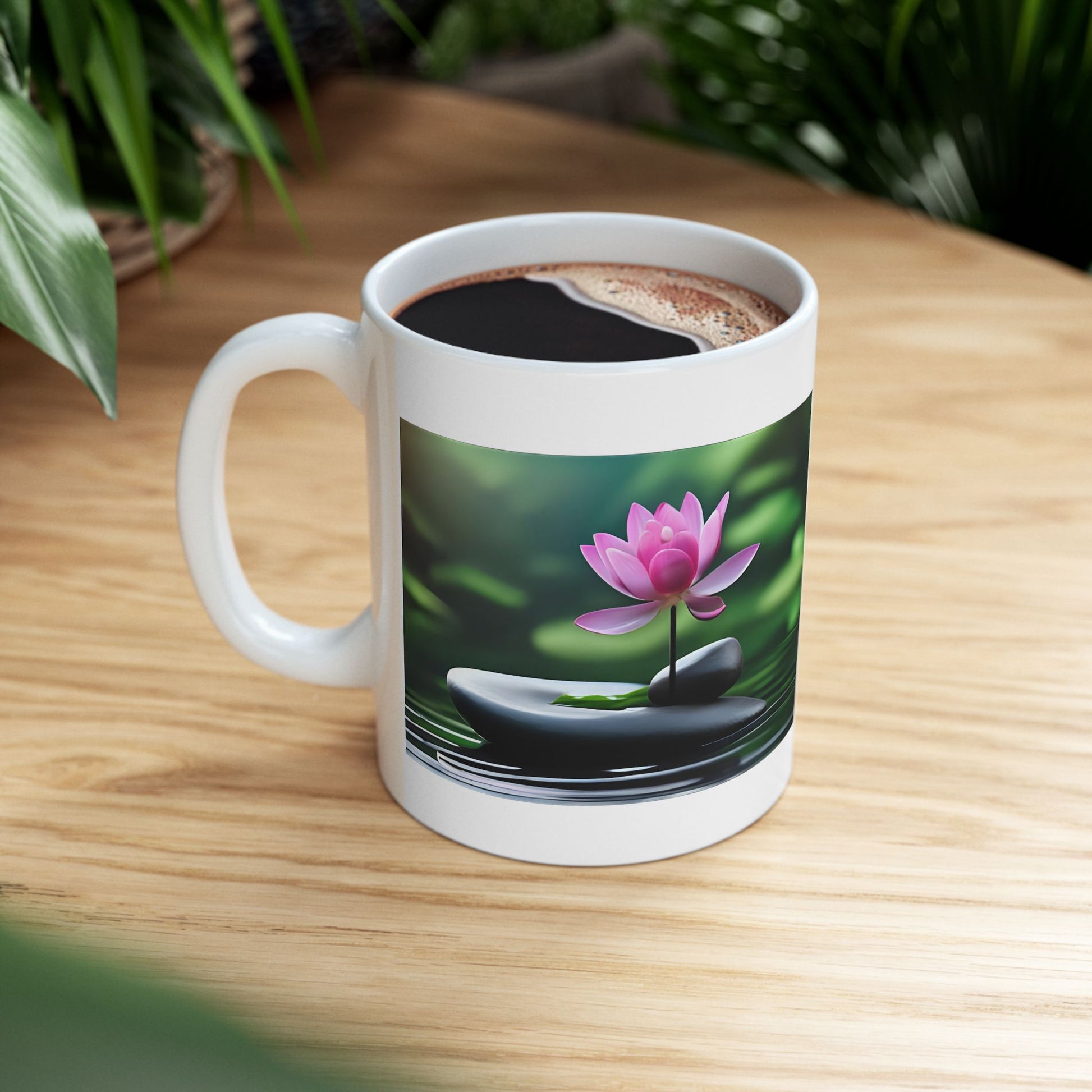 Lotus Flow – Water & Stone Balance Mug -  white mug with serene image