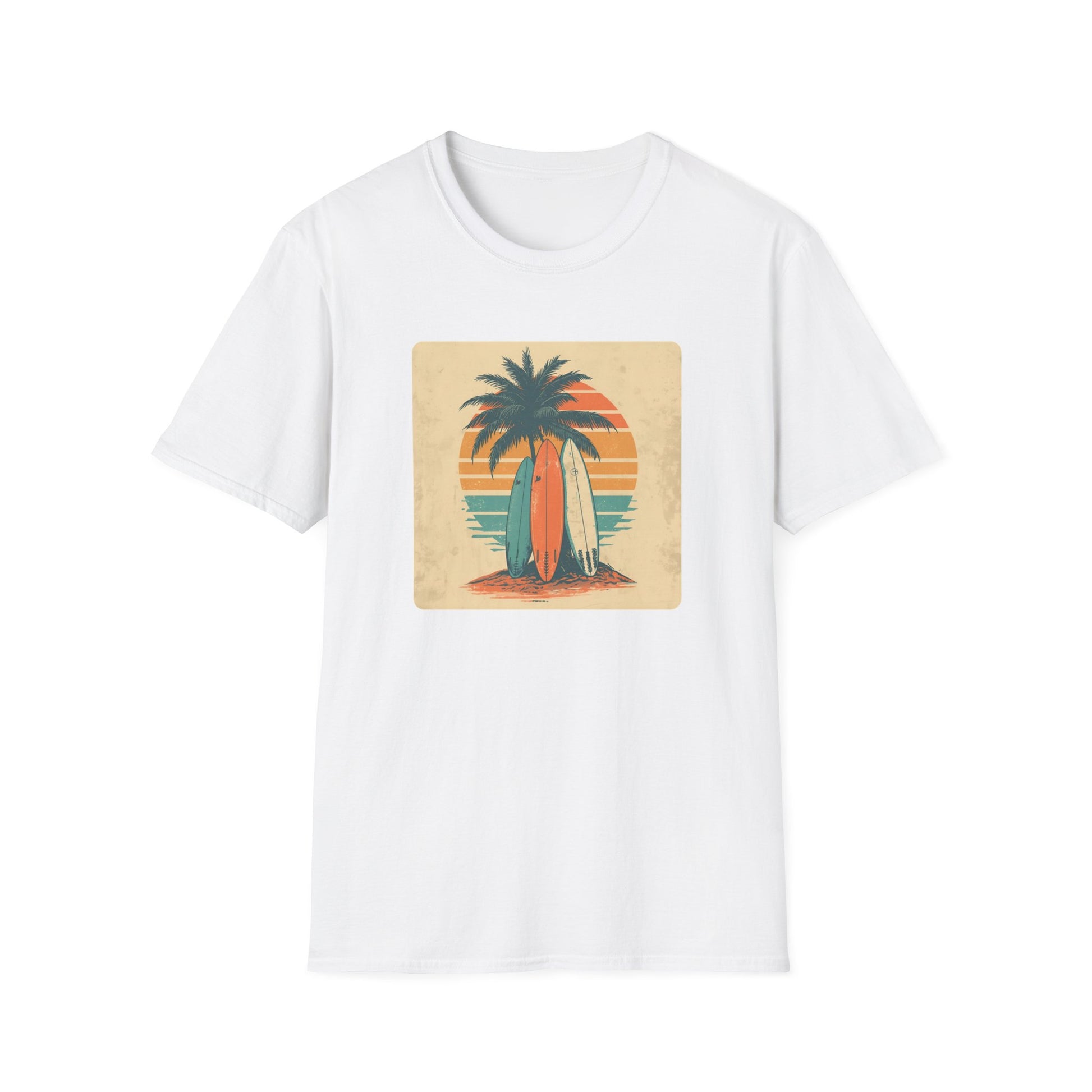 Retro Surfboard Trio – Vintage Surf Culture Tee in White