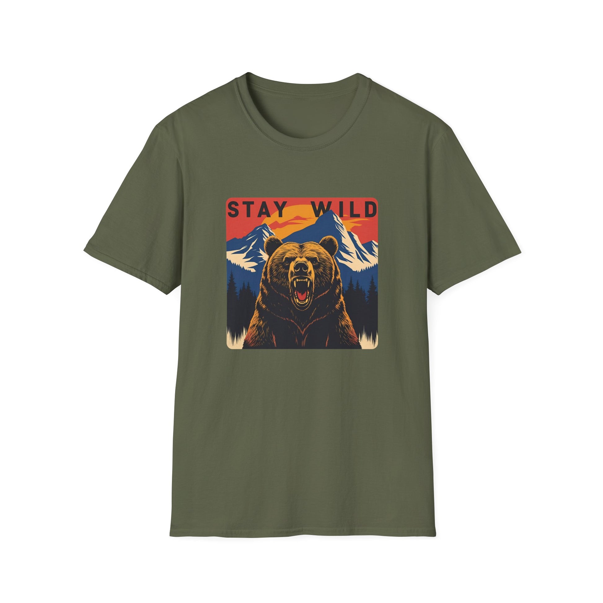 Stay Wild - Bear Graphic T-Shirt in Military Green