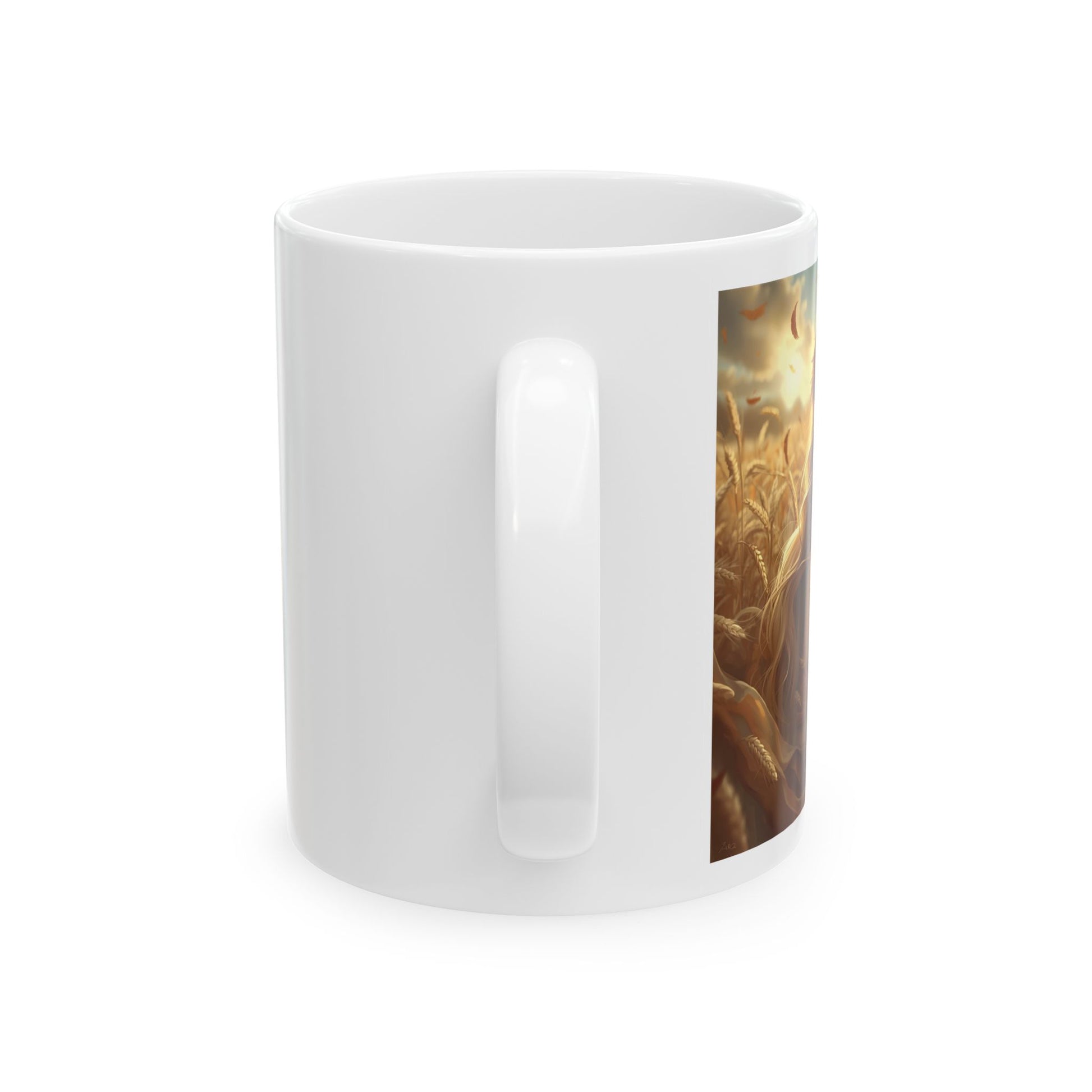 Demeter - Earth Mother Reborn Mug - side view - white mug with image of Demeter