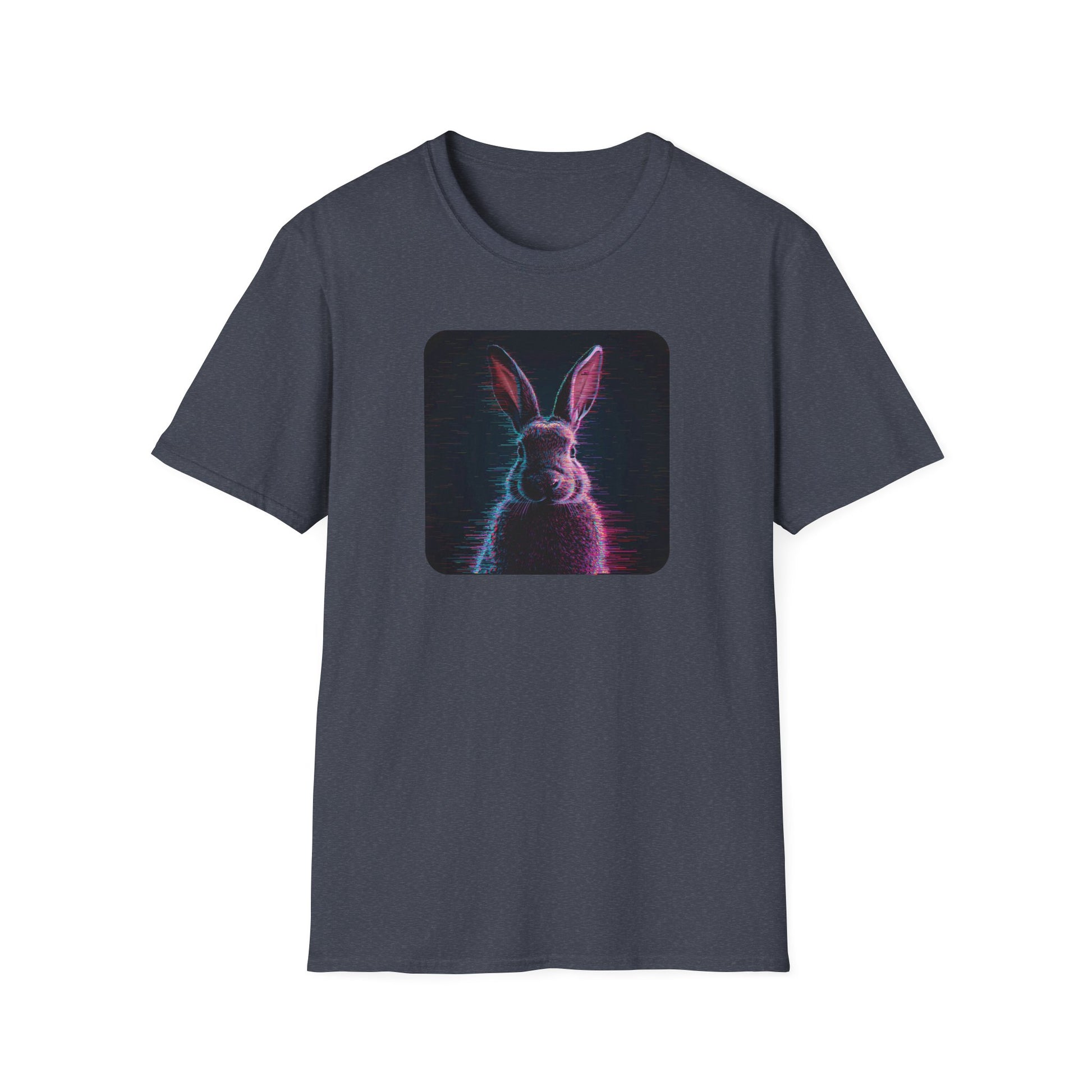 Pixellated Bunny — Hop Level Up Retro Gamer Tee in Heather Navy