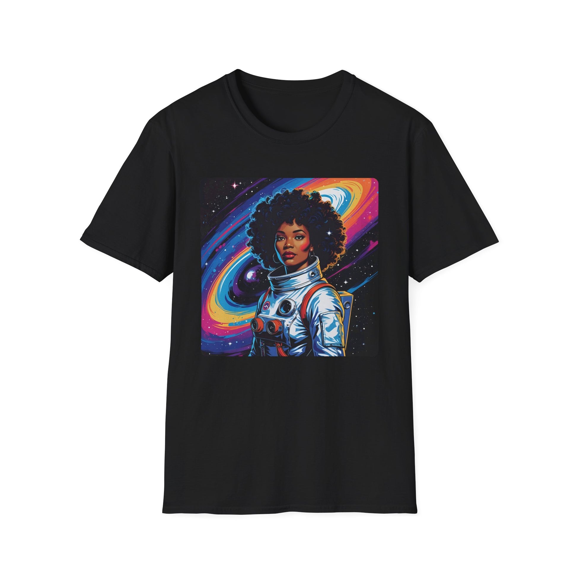 Explore Beyond – Cosmic Graffiti Astronaut Tee in Black