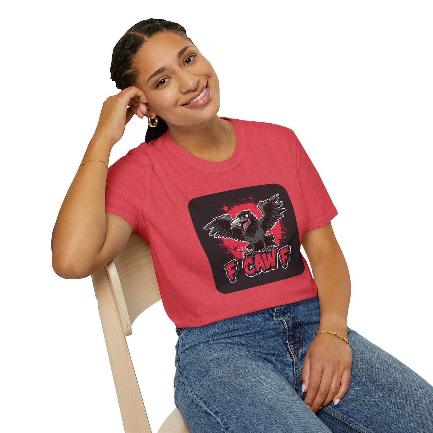 F Caw F – Gothic Crow Attitude T-Shirt in Heather Red