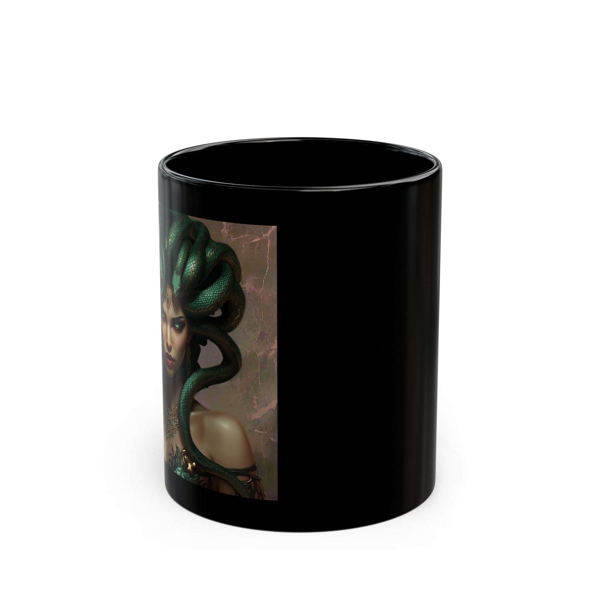 Medusa Mug with mythic serpent artwork - side view