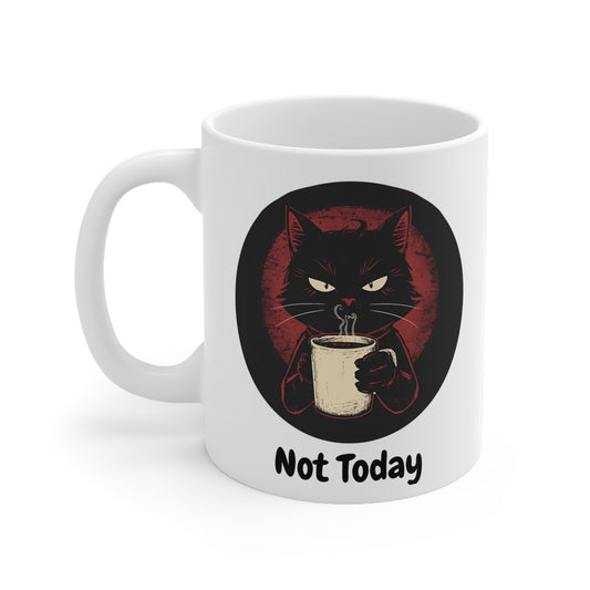 Not Today – Grumpy Black Cat Coffee Mug - Front View