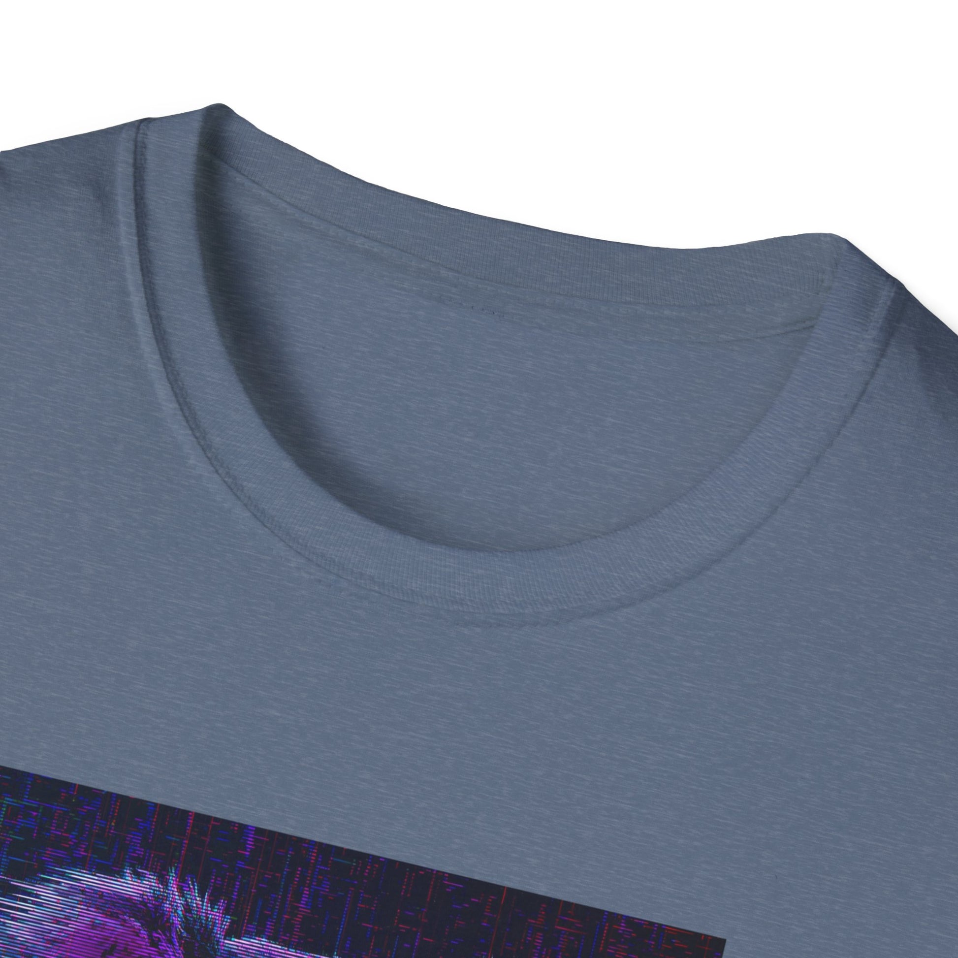 Pixellated Koala — Pixel Down Under Retro Gamer Tee in Heather Indigo - Neckline