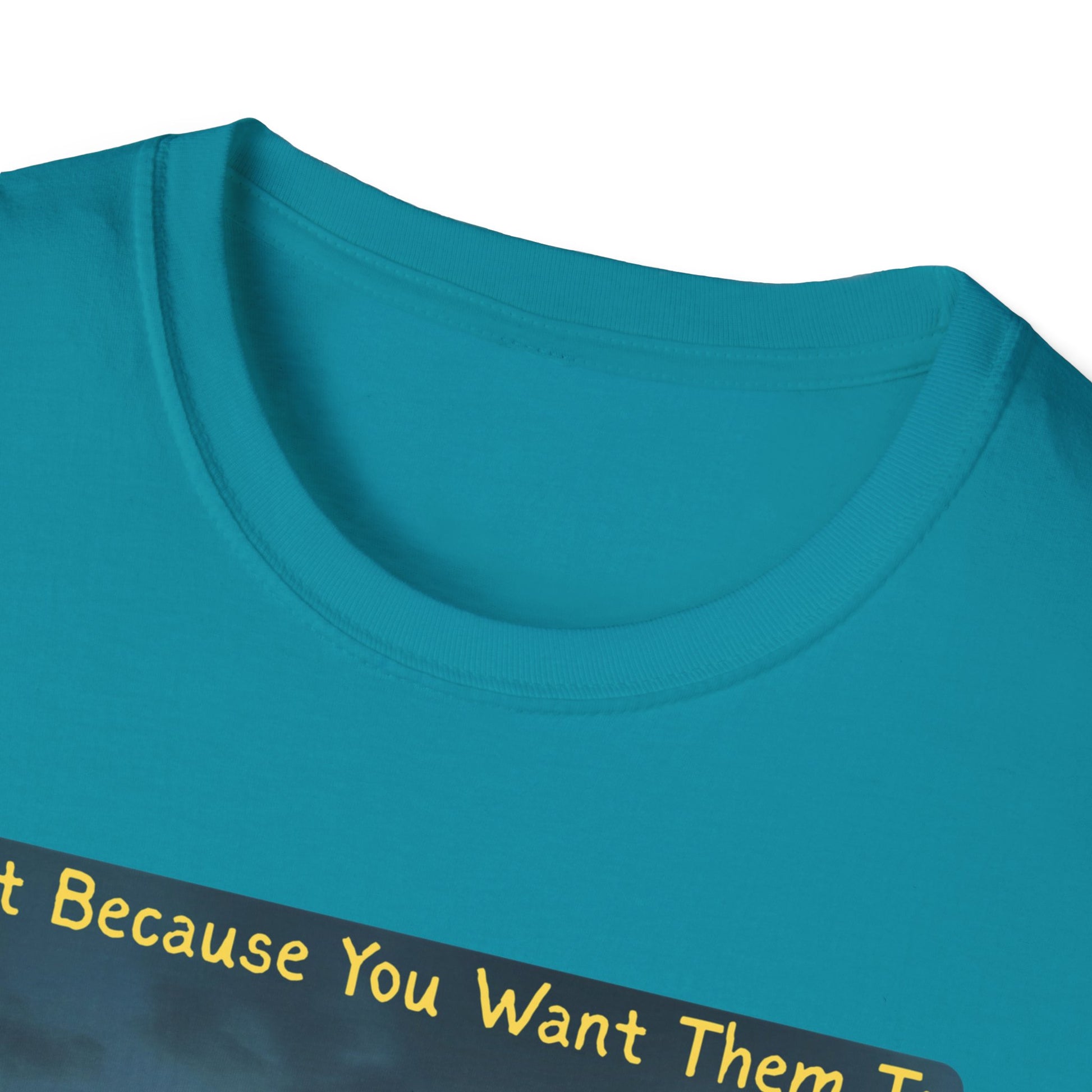 Just Because You Want Them To Dosen't Mean They Will Take You UFO T-Shirt in Tropical Blue - Neckline