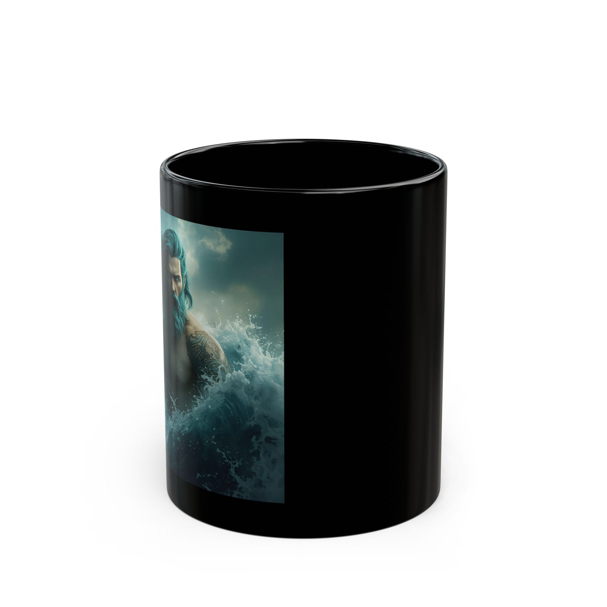 Poseidon Mug with sea god artwork - Side View