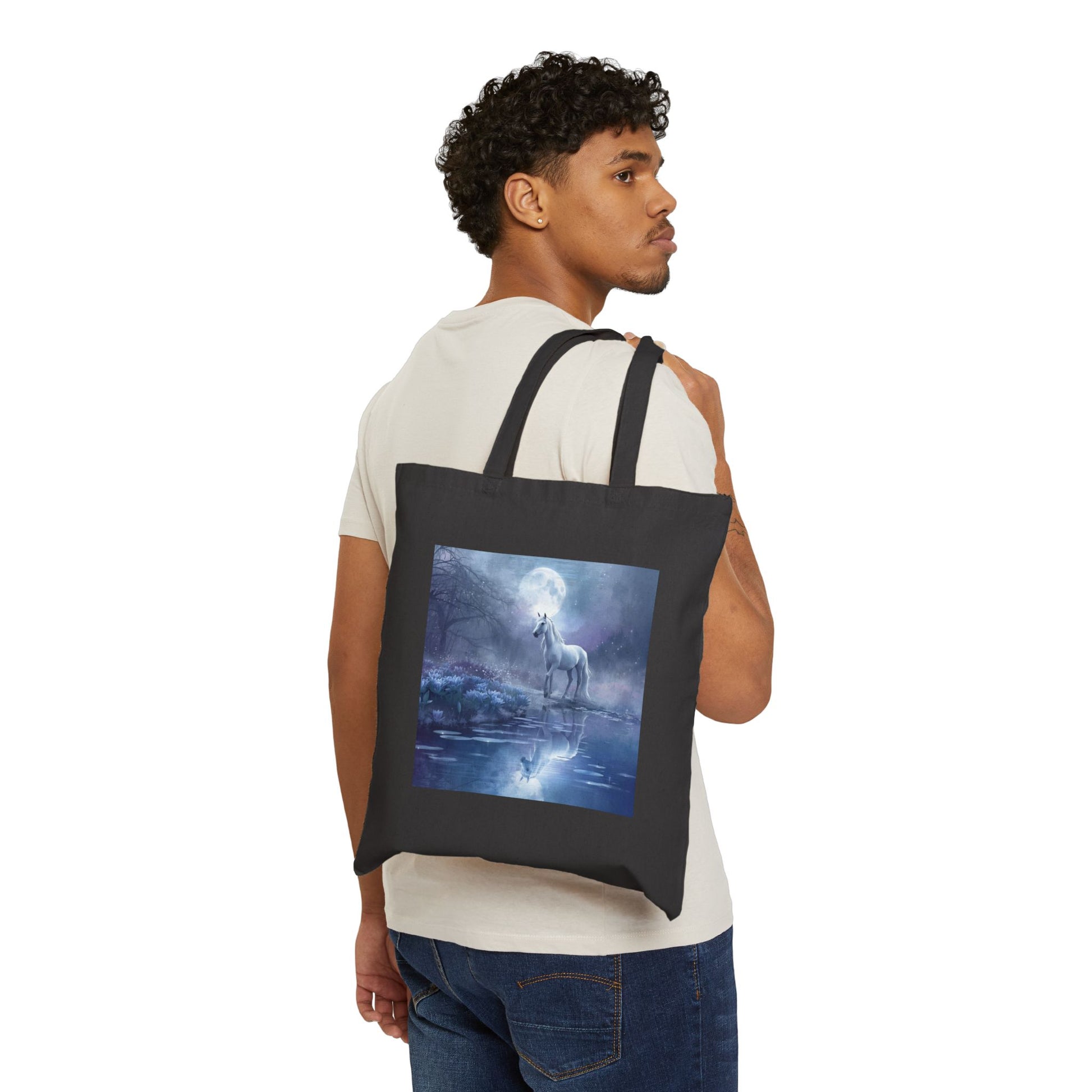 Moonlit Majesty Horse Tote Bag in Black