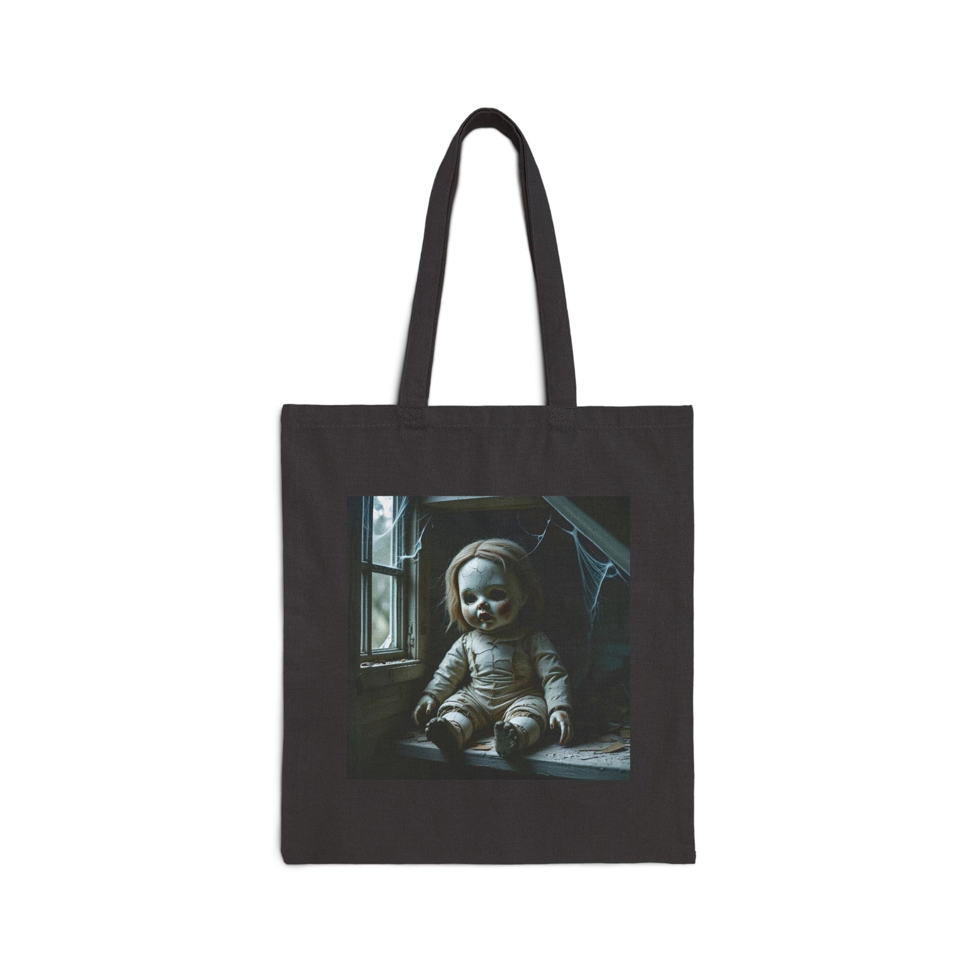 Isabella - Spooky Doll Art Tote Bag in Black