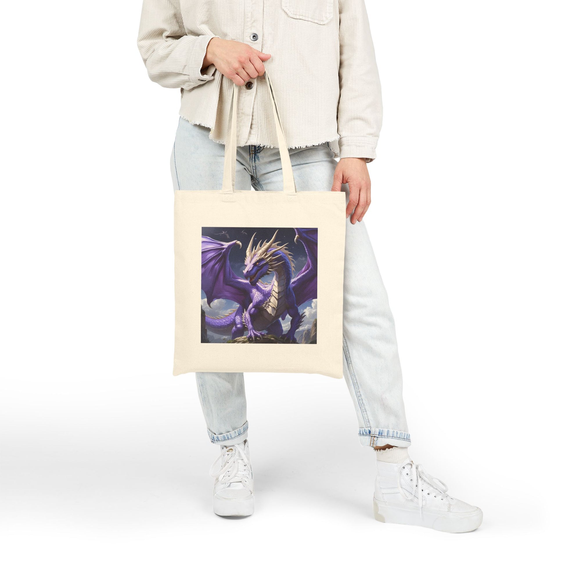 Empowering Purple Dragon Canvas Tote in Natural