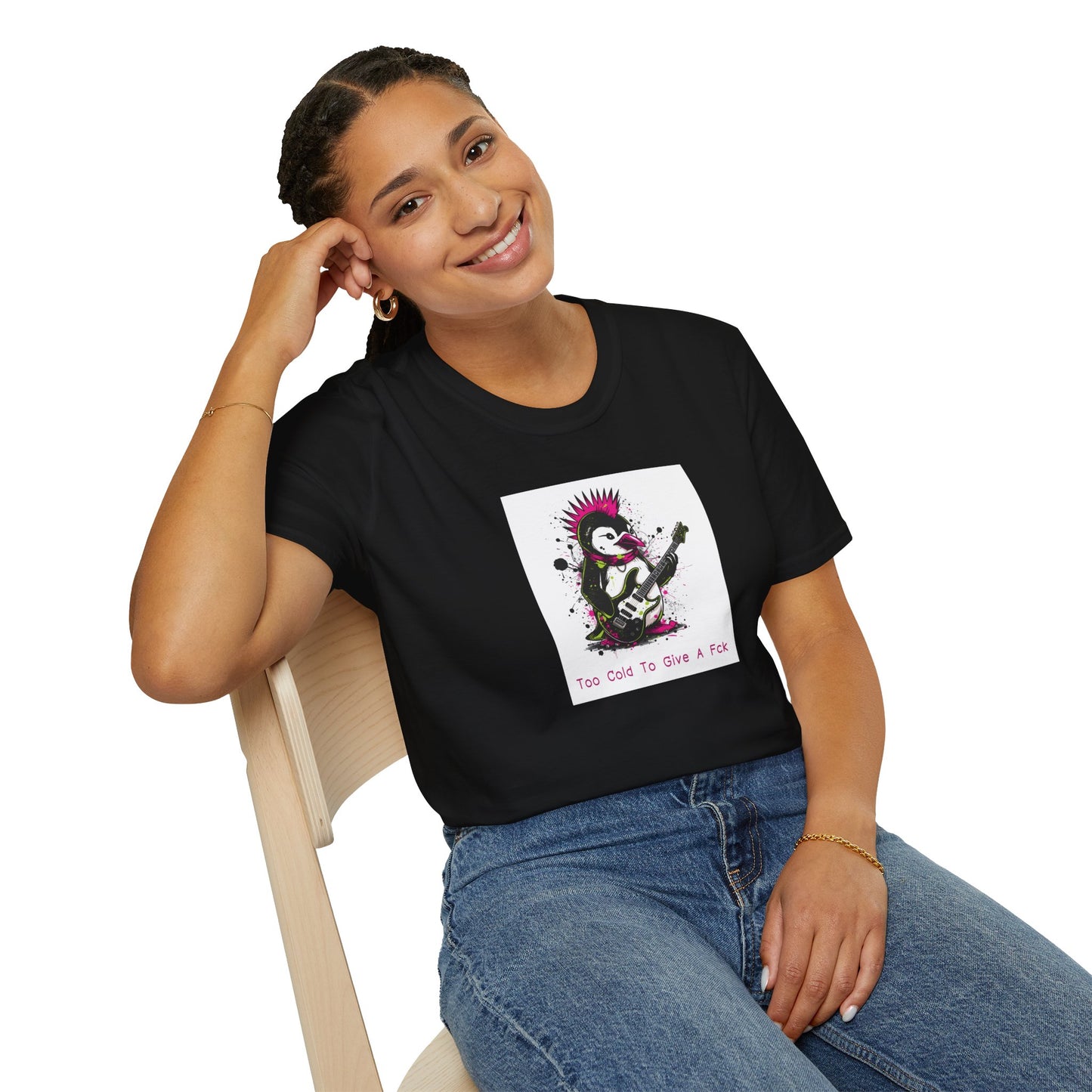 Too Cold To Give A Fck T-Shirt – Punk Penguin Grunge Cartoon Tee