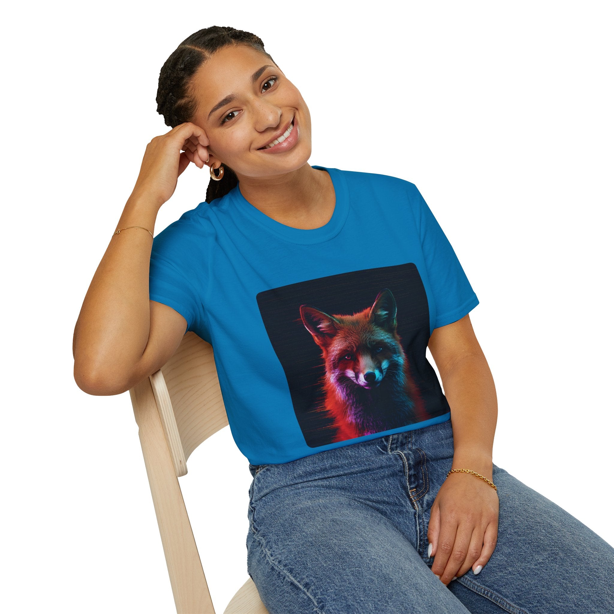 Pixel Fade – Glitched Fox Static Tee in Sapphire