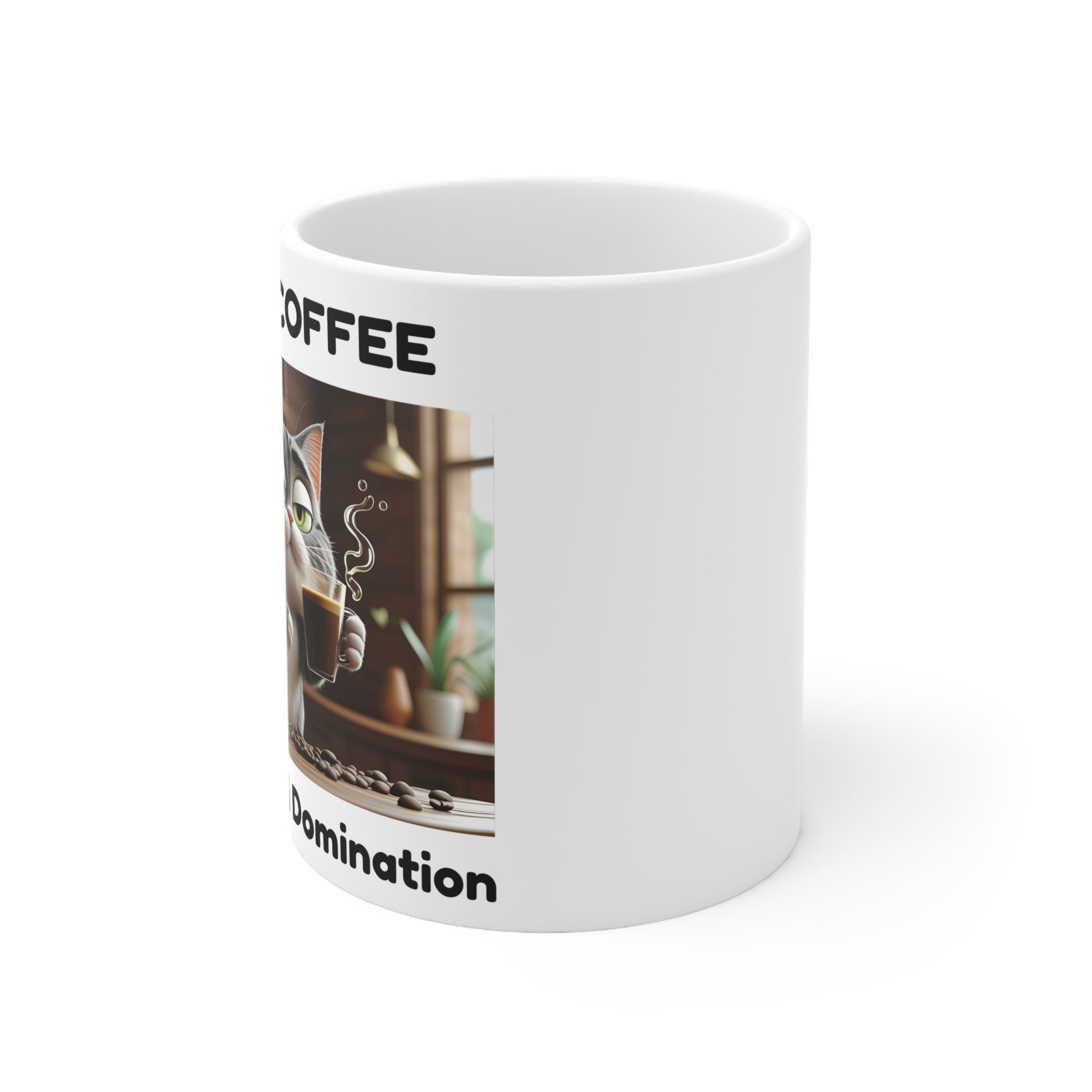 First Coffee, Then World Domination – Sneaky Cat Mug - side view