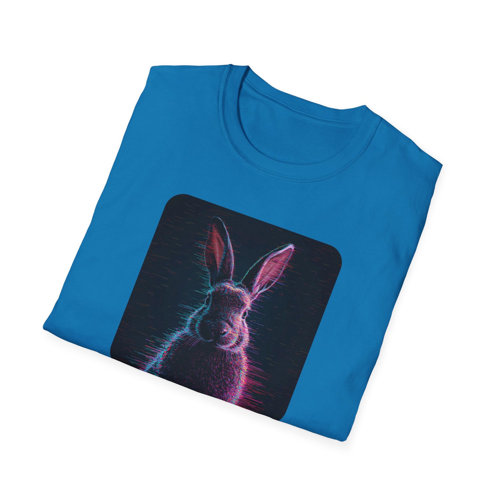 Pixellated Bunny — Hop Level Up Retro Gamer Tee in Sapphire - Folded