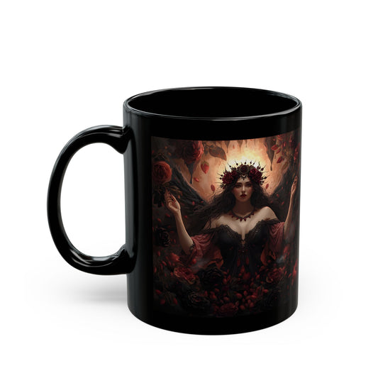 Persephone — Queen of the Underworld Mug - black mug with image of Persephone